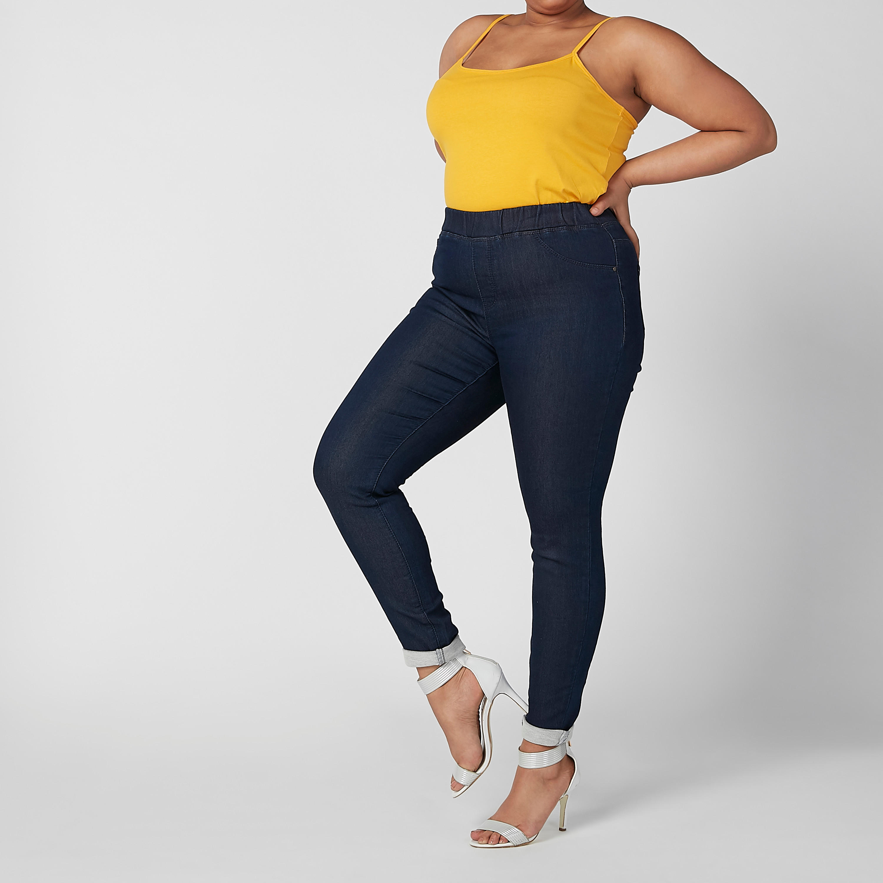 بنطلون جيقنز مقاس كبير سادة بقصّة سكيني وخصر مرن وجيب-women-clothing-bottoms-leggings-image-4