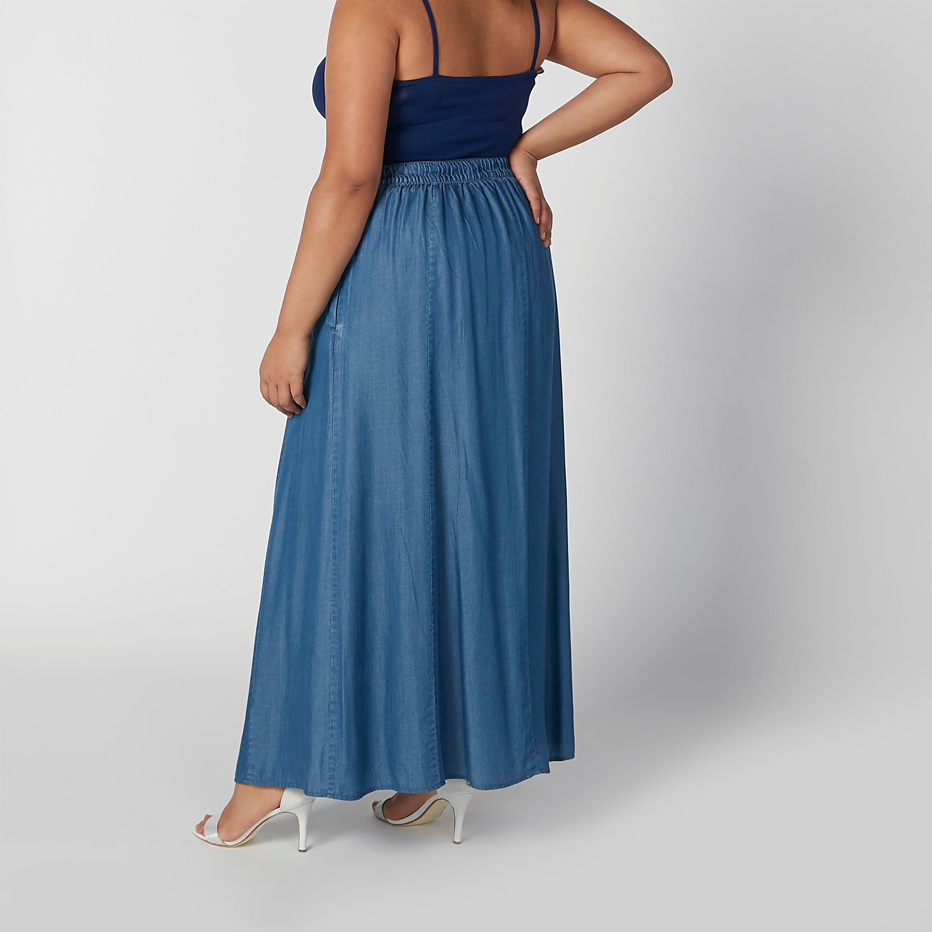 تنورة مستدامة ماكسي دينم بجيوب وأربطة-women-clothing-bottoms-skirts-image-3
