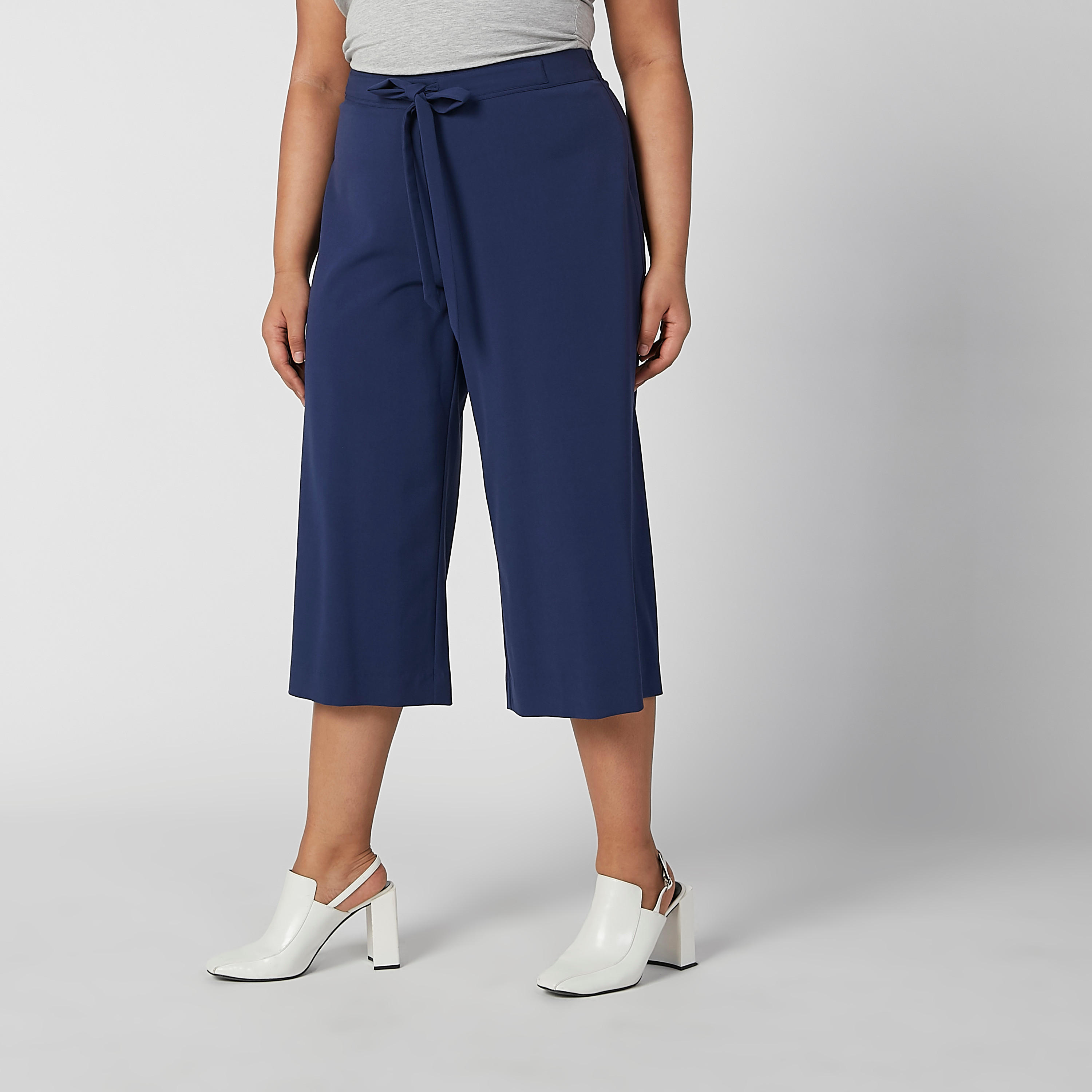 بنطال واسع الساقين سادة بقصّة واسعة وخصر مرن وأربطة-women-clothing-bottoms-trousers-image-3