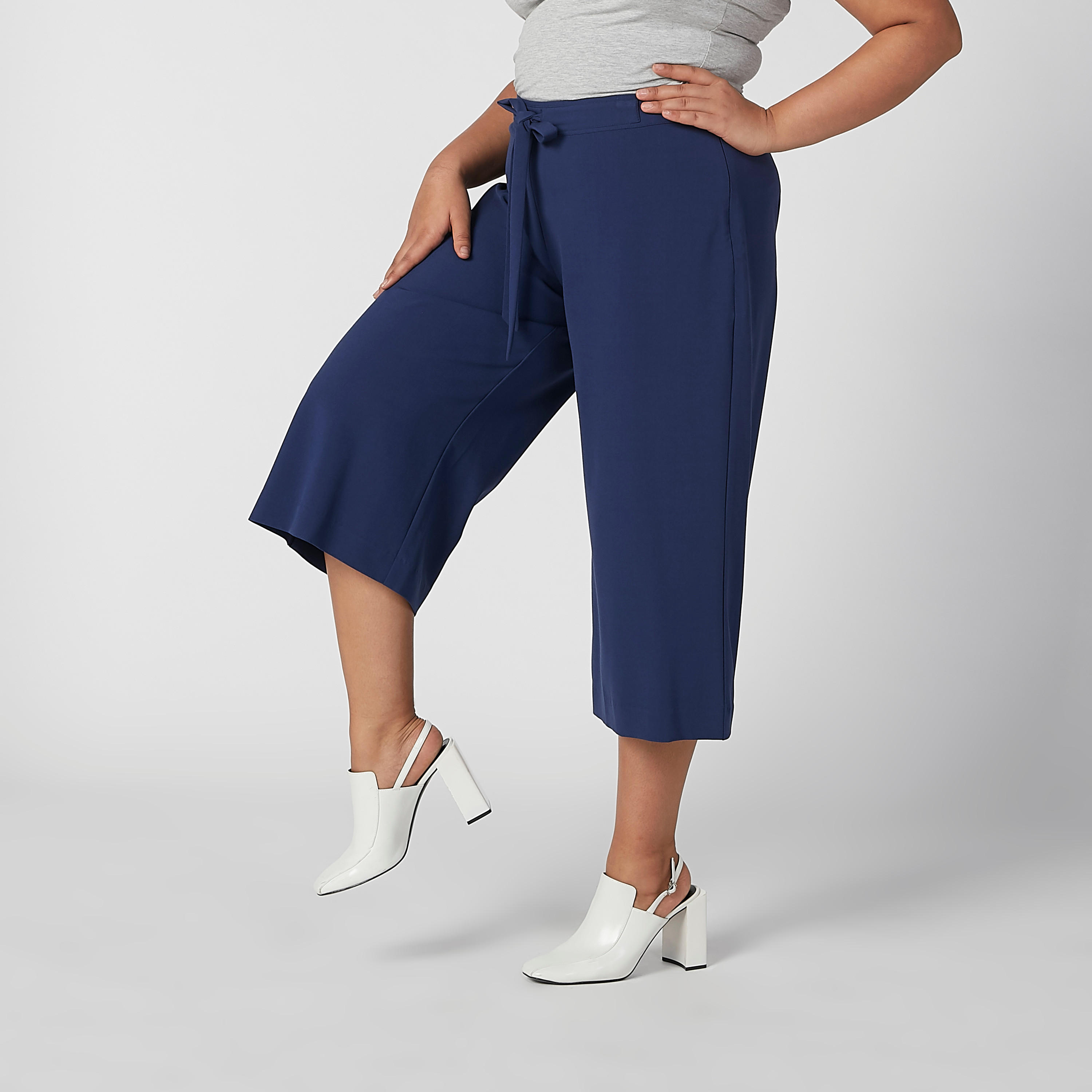 بنطال واسع الساقين سادة بقصّة واسعة وخصر مرن وأربطة-women-clothing-bottoms-trousers-image-2