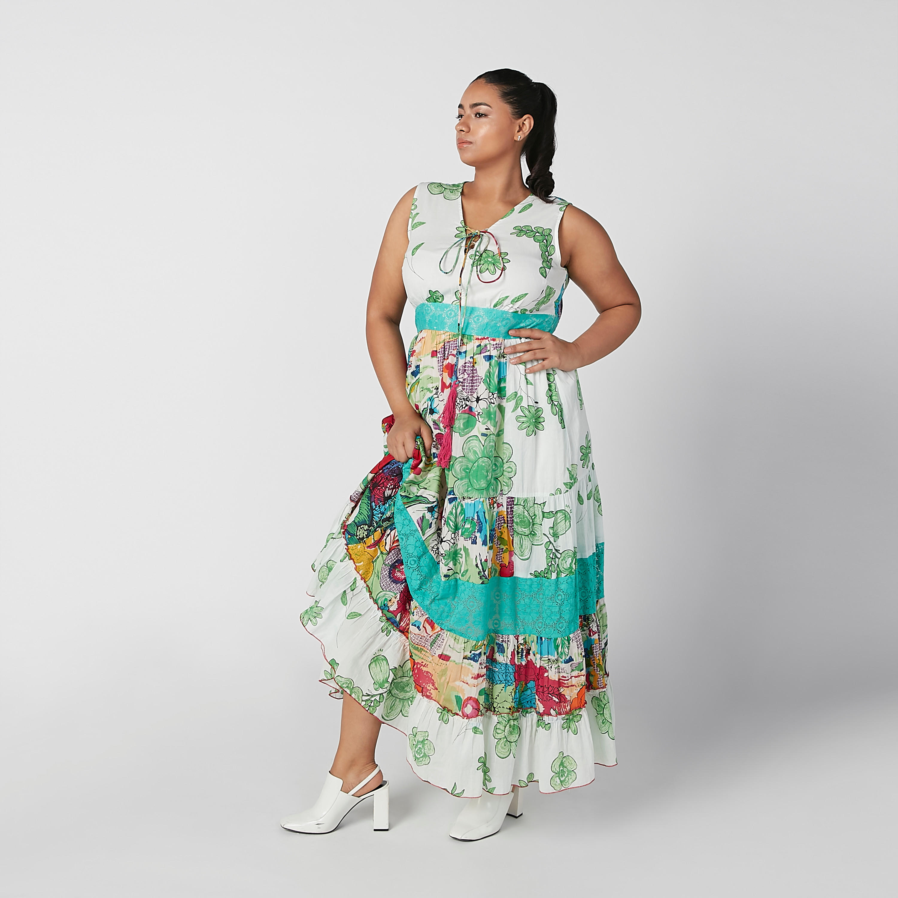 فستان طويل إيه لاين دون أكمام بأربطة وطبعات زهرية-women-clothing-dresses-image-1