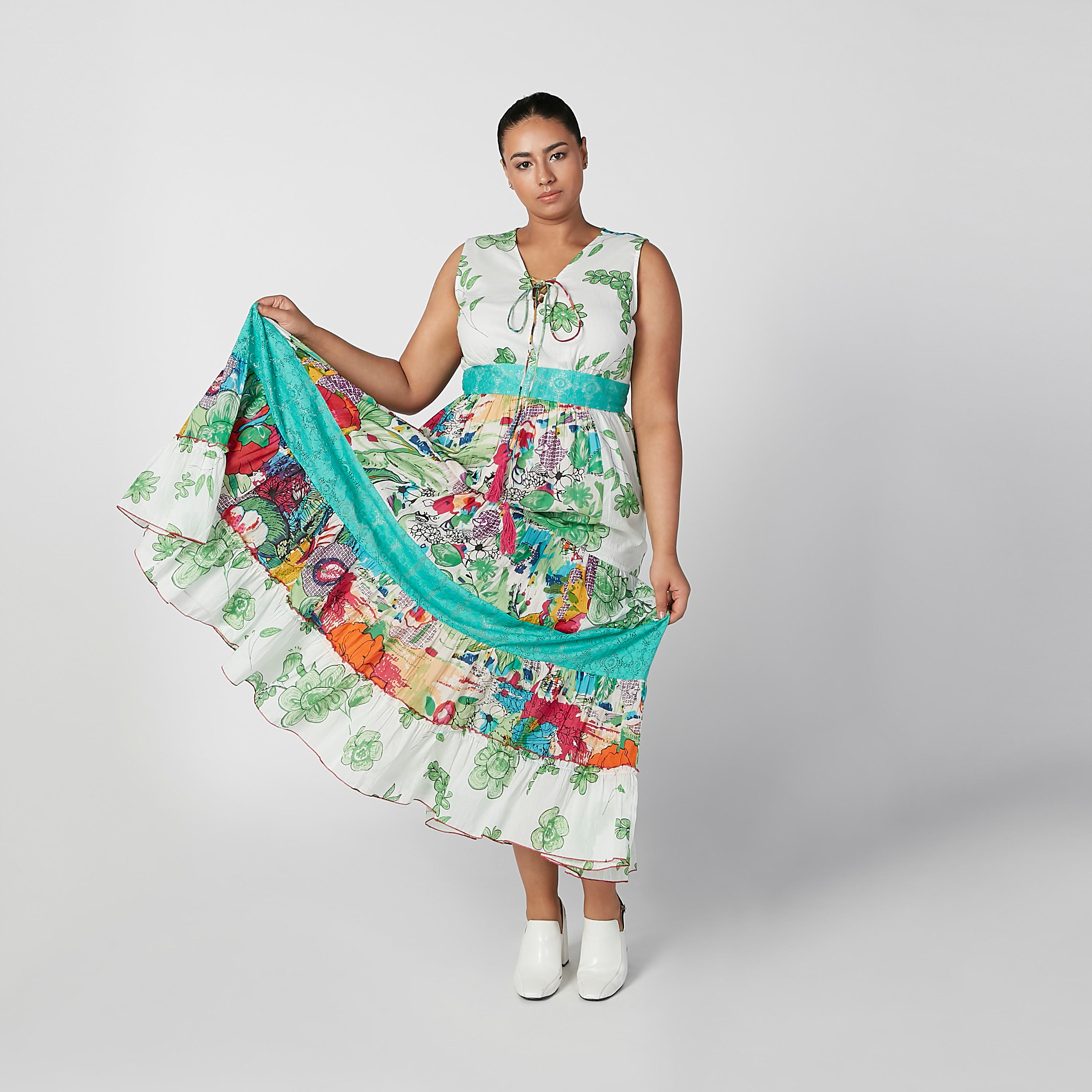 فستان طويل إيه لاين دون أكمام بأربطة وطبعات زهرية-women-clothing-dresses-image-2