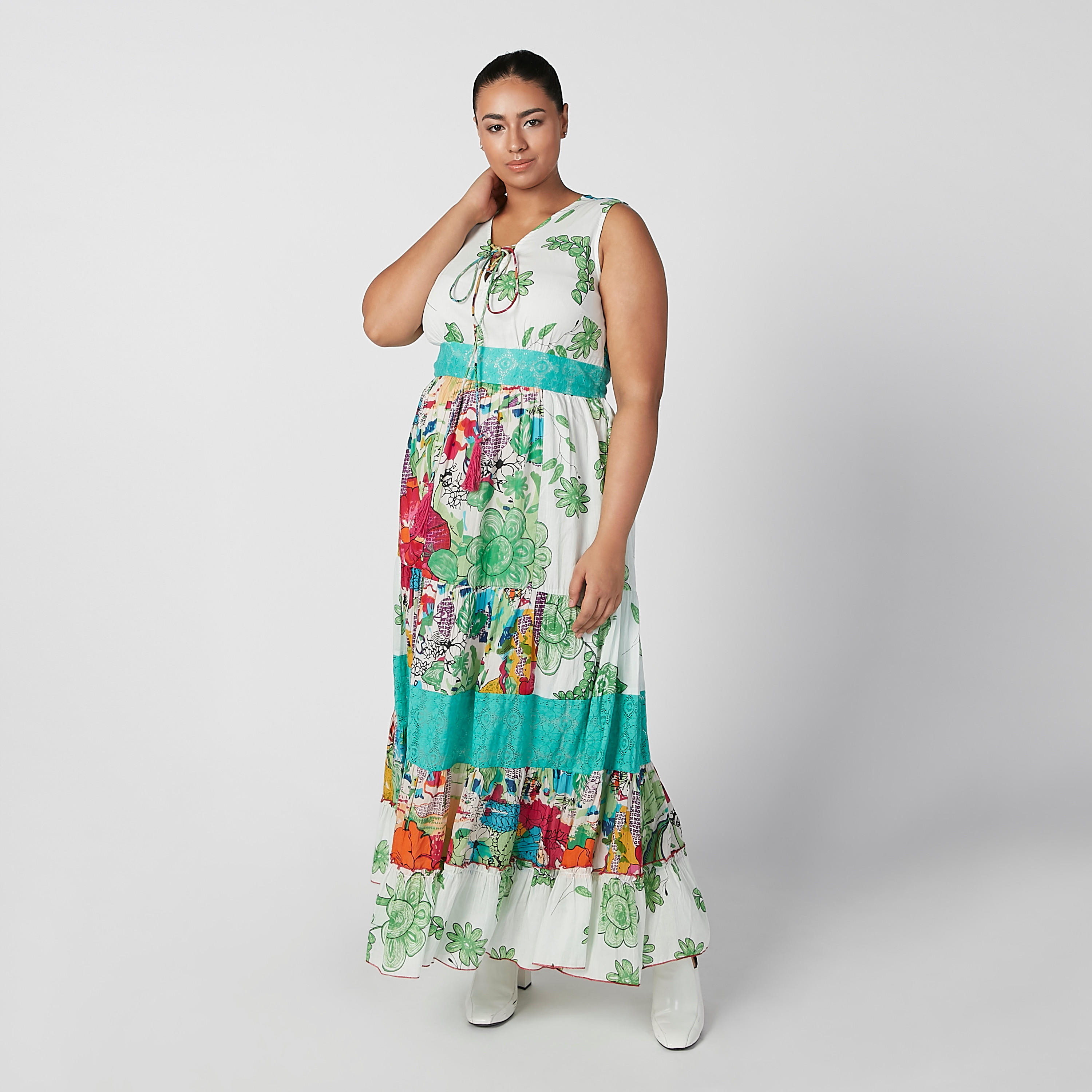 فستان طويل إيه لاين دون أكمام بأربطة وطبعات زهرية-women-clothing-dresses-image-3