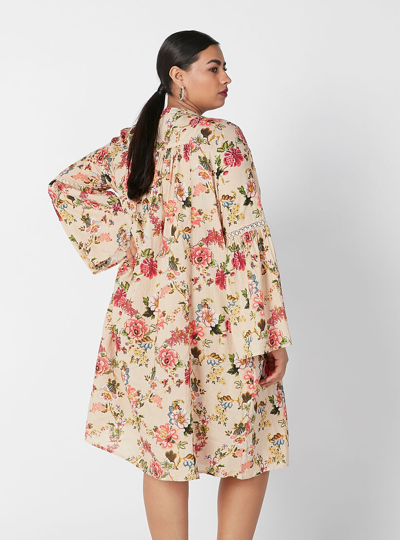 فستان بياقة ماندارين وأكمام جرس وطبعات زهرية-women-clothing-dresses-image-4