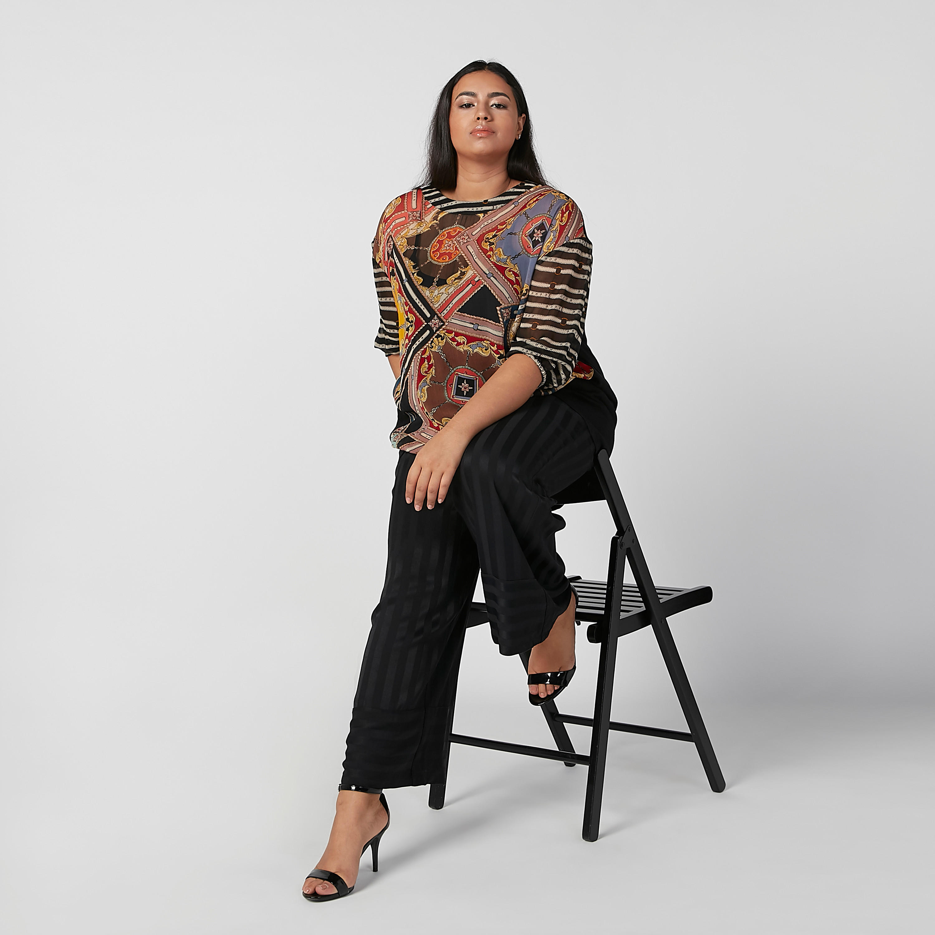 بلوزة بياقة مستديرة وأكمام 3/4 وطبعات-women-clothing-shirtsandblouses-blouses-image-1