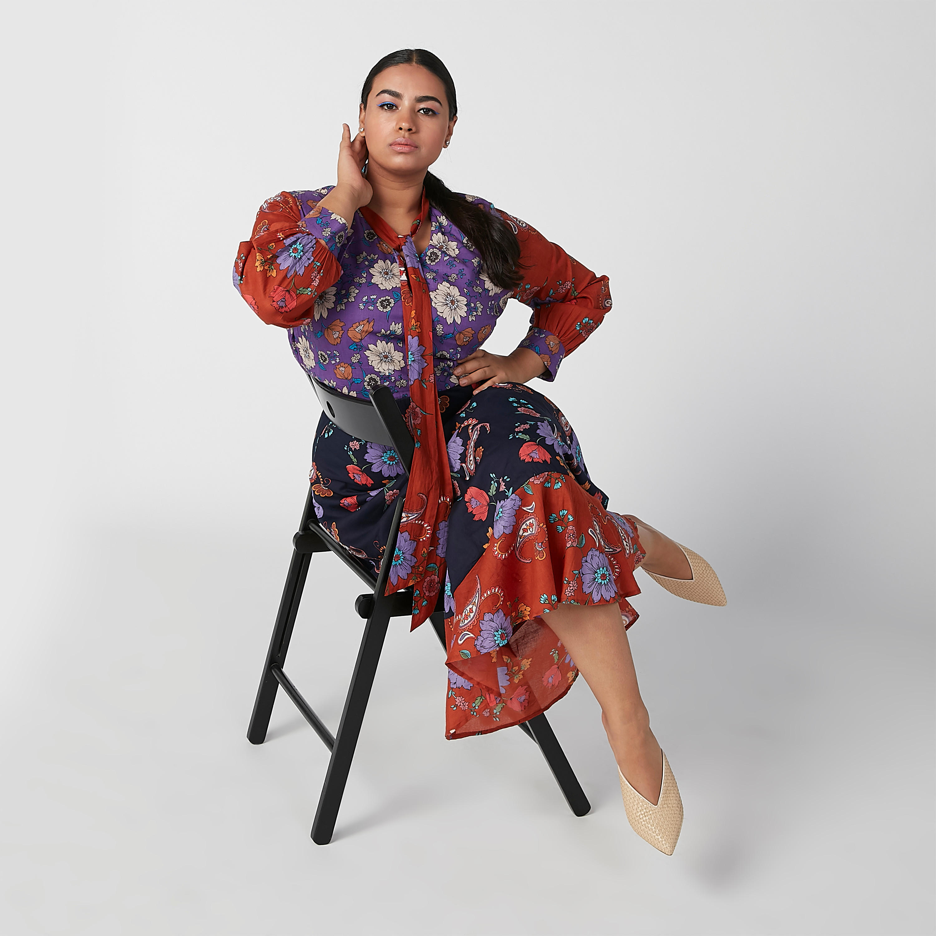 فستان طويل ايه لاين بأكمام طويلة وأربطة وطبعات أزهار-women-clothing-dresses-image-1