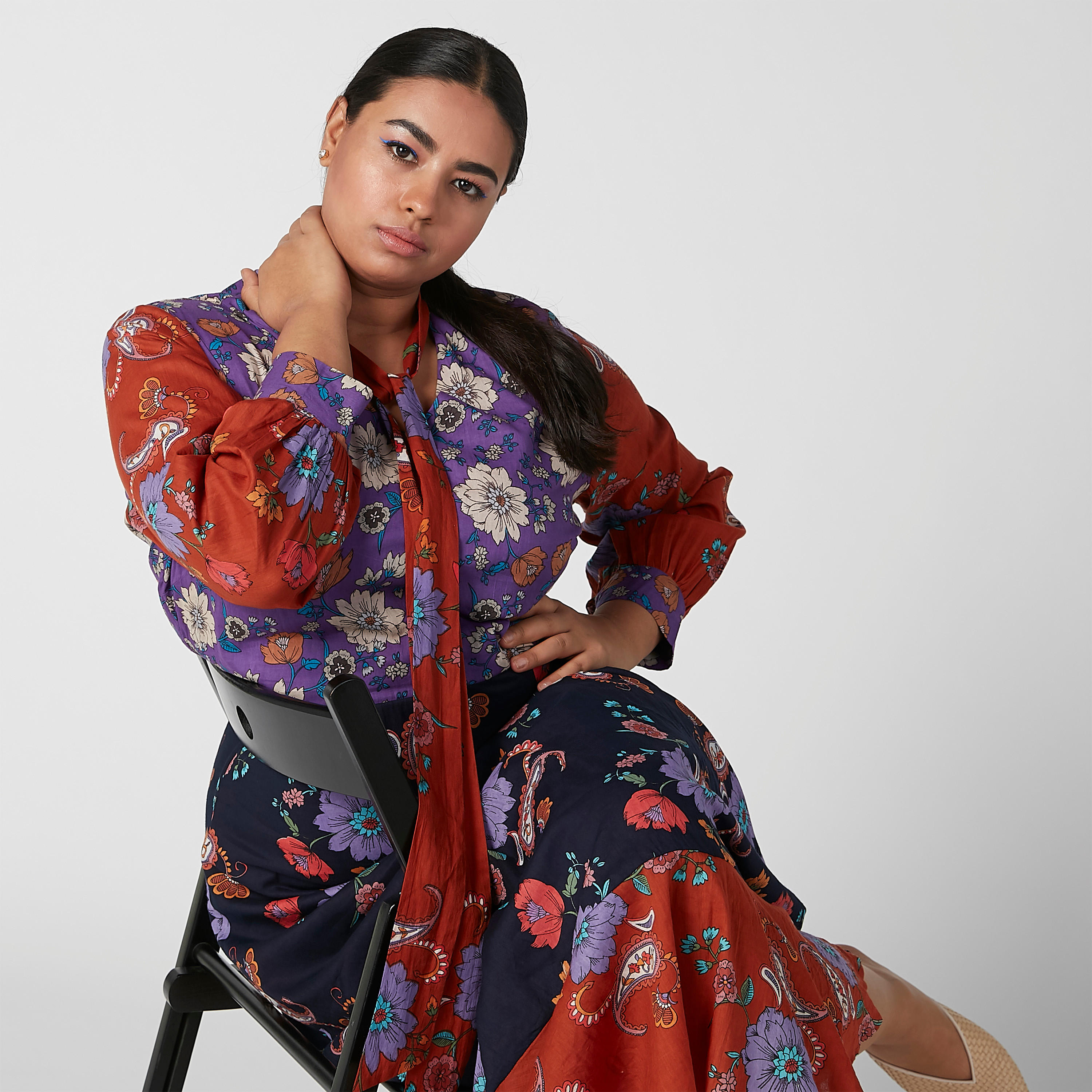 فستان طويل ايه لاين بأكمام طويلة وأربطة وطبعات أزهار-women-clothing-dresses-image-3