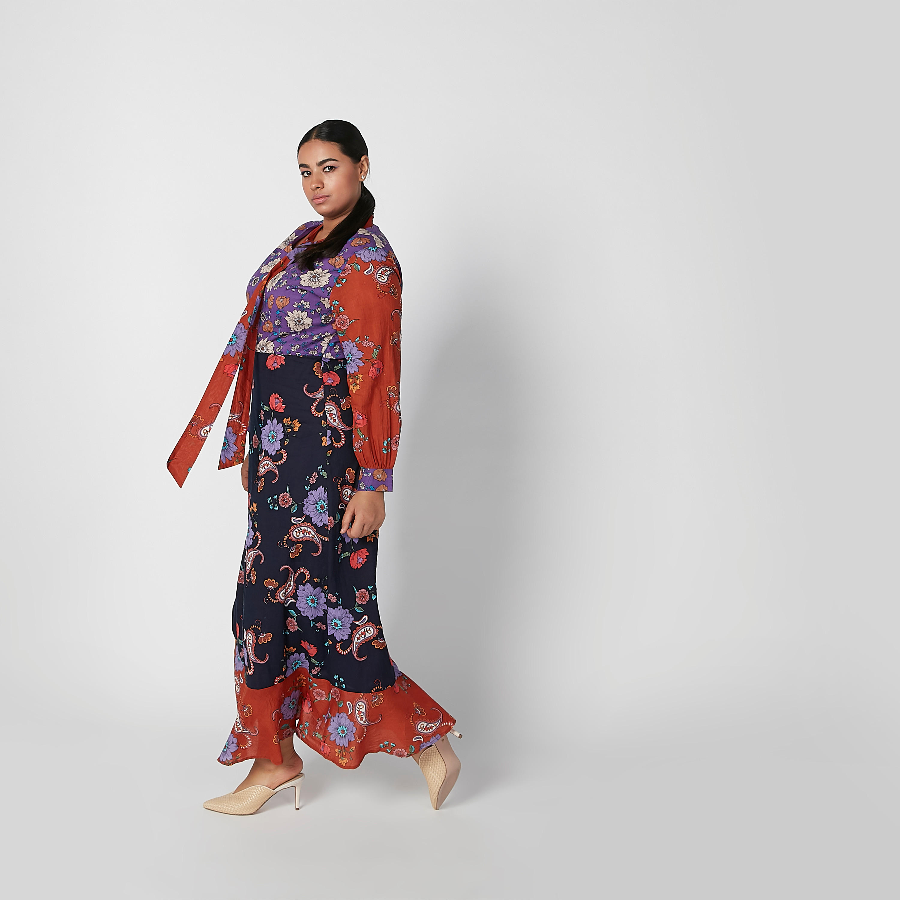 فستان طويل ايه لاين بأكمام طويلة وأربطة وطبعات أزهار-women-clothing-dresses-image-5