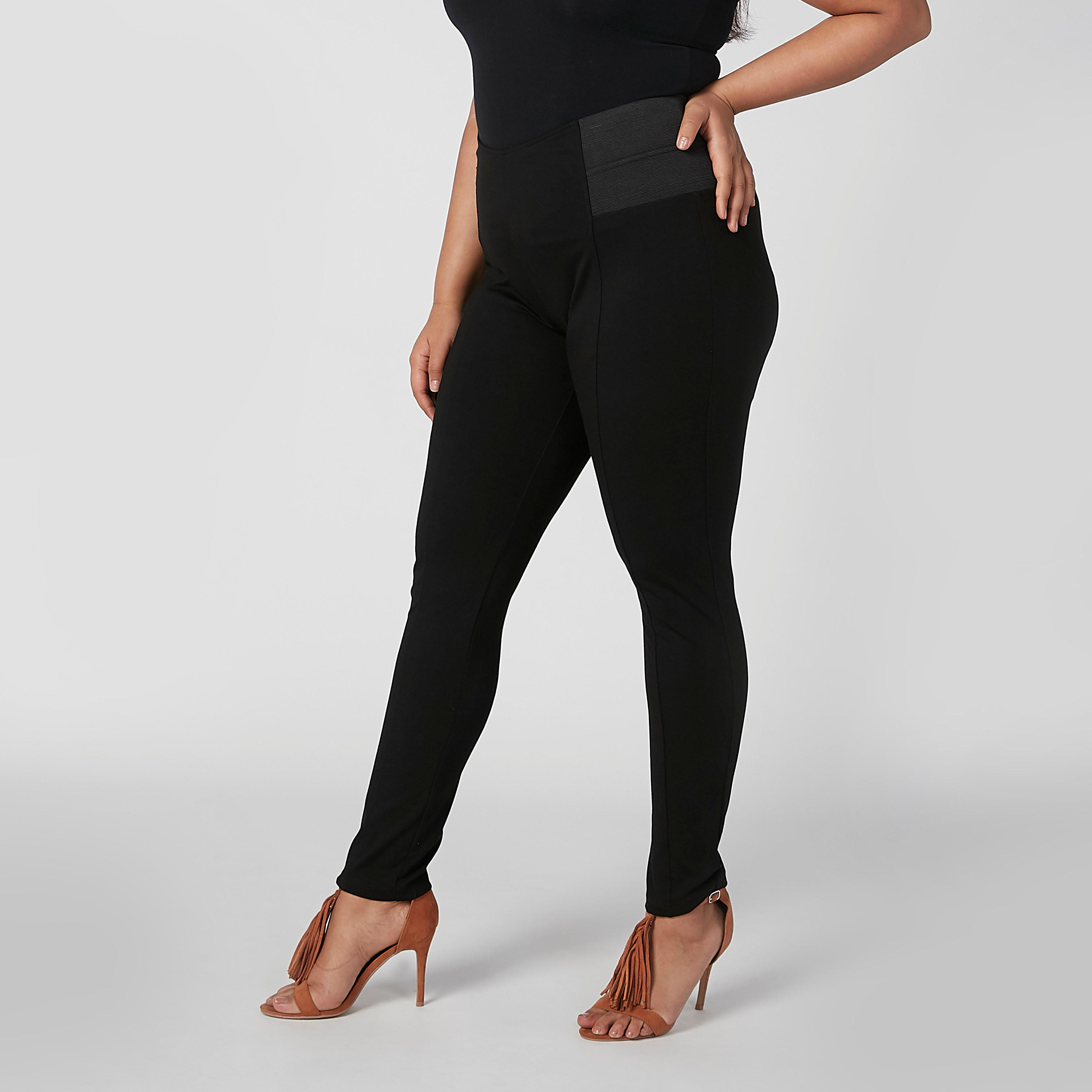 بنطلون جينز ضيّق سادة بخصر مطّاطي-women-clothing-bottoms-leggings-image-1