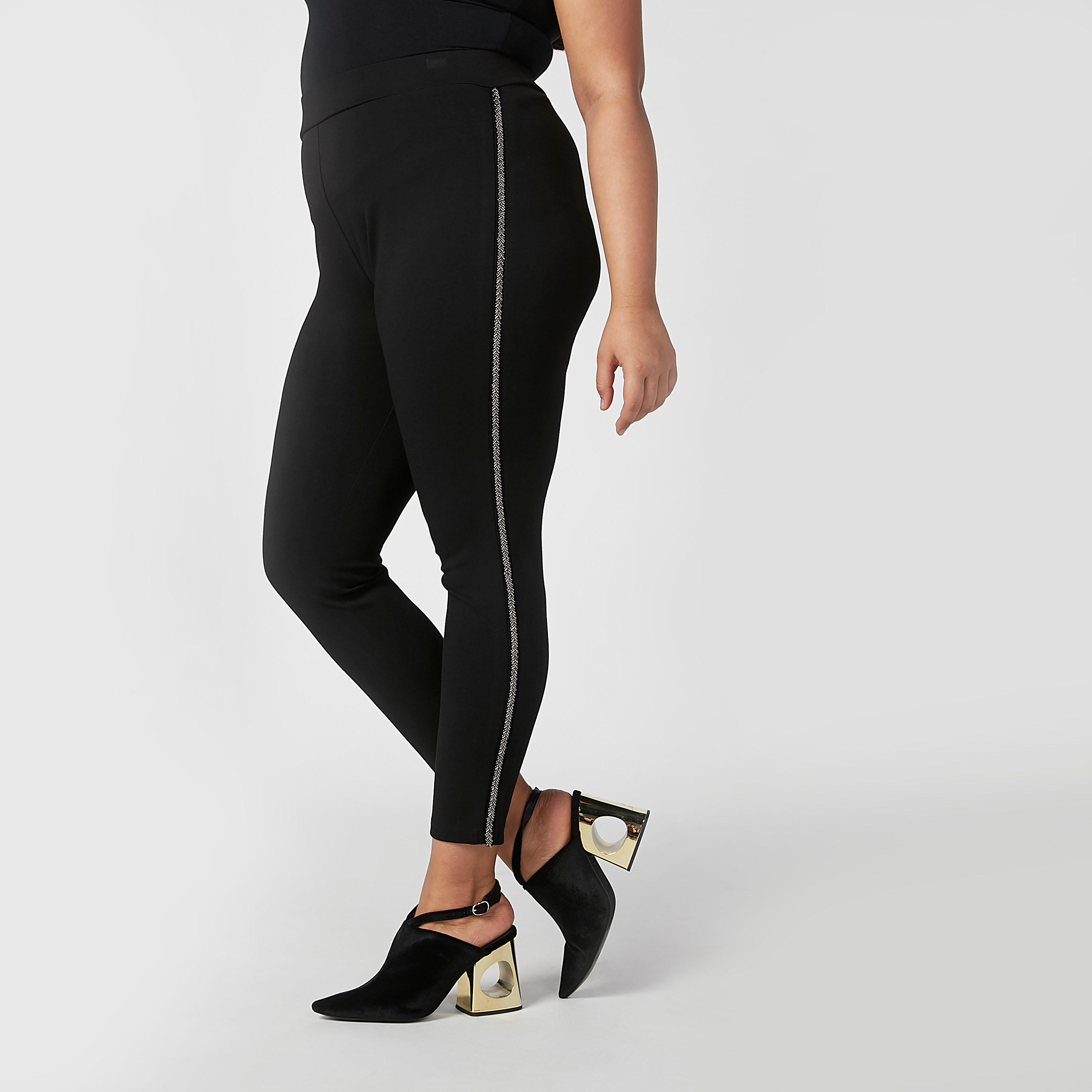 Full Length Plain Leggings with Tape Detail and Elasticised Waistband-women-clothing-bottoms-leggings-image-1