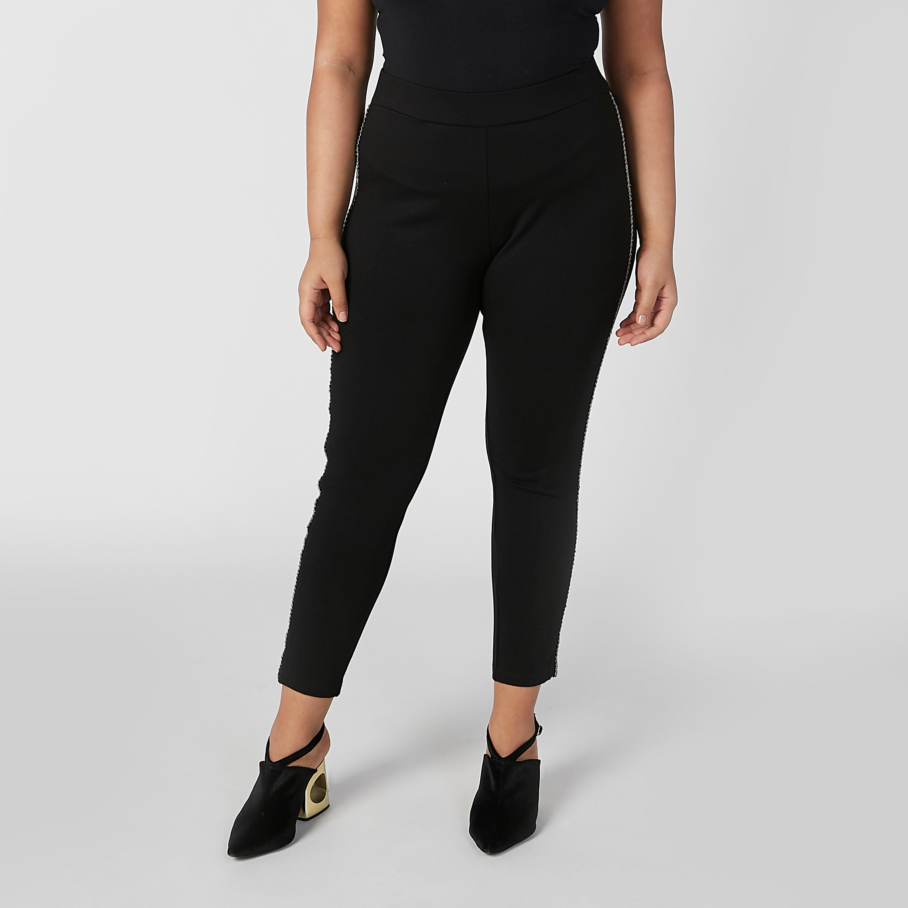 Full Length Plain Leggings with Tape Detail and Elasticised Waistband-women-clothing-bottoms-leggings-image-3