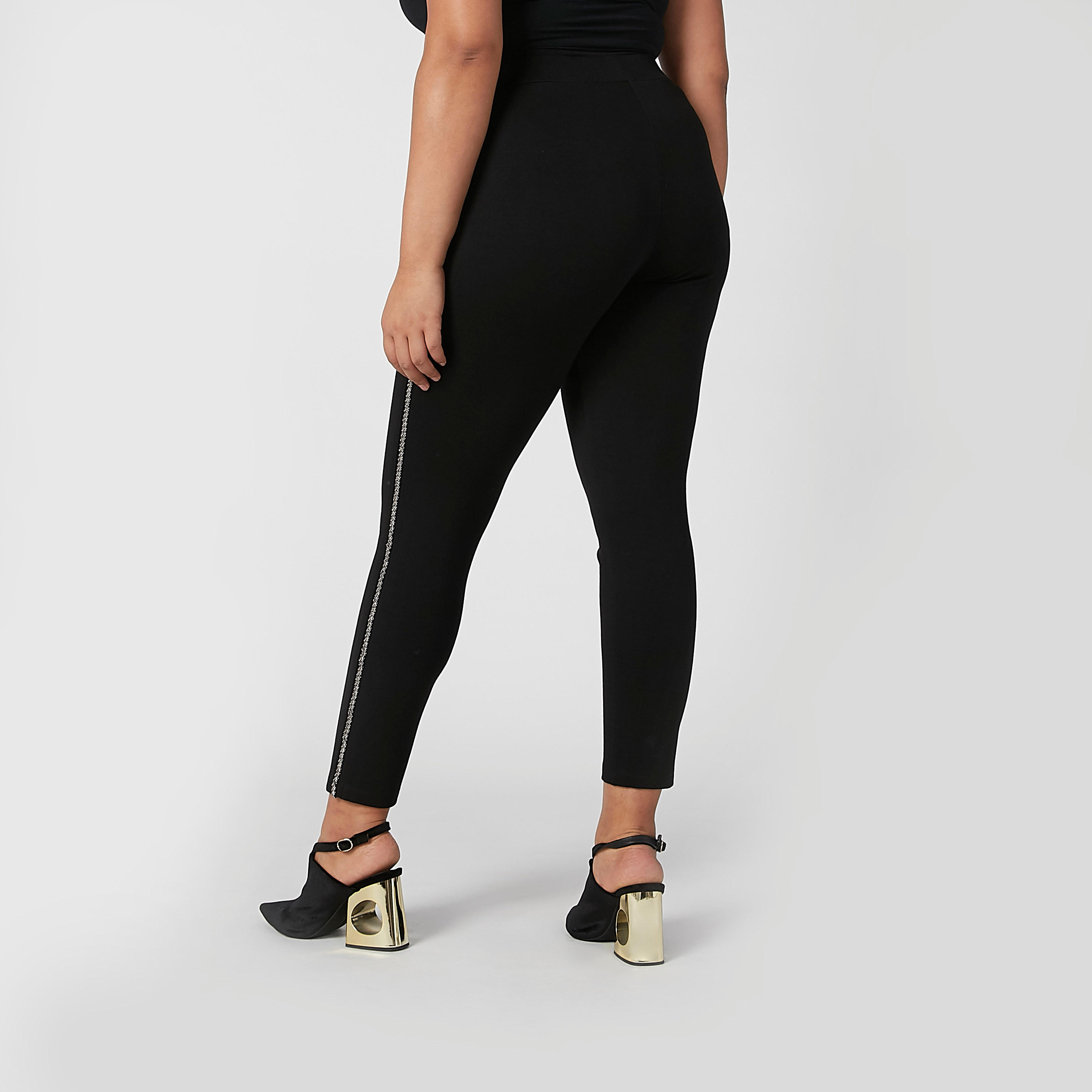 Full Length Plain Leggings with Tape Detail and Elasticised Waistband-women-clothing-bottoms-leggings-image-4