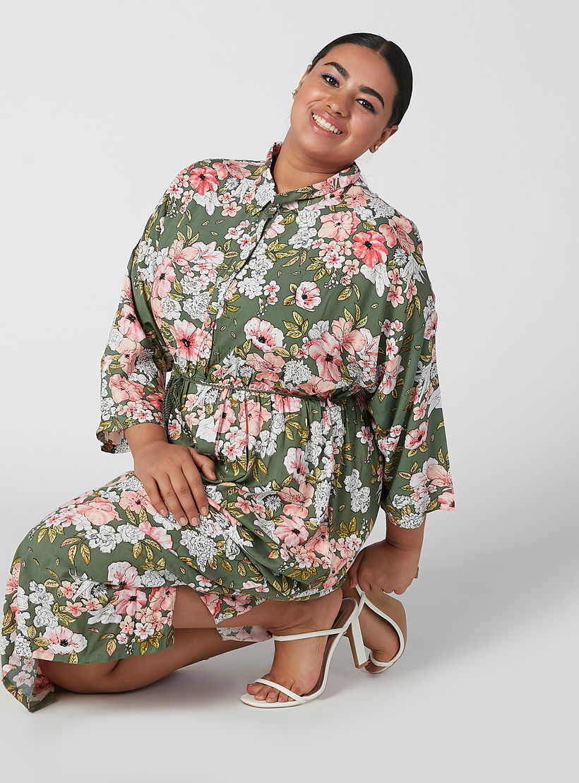 فستان طويل إيه لاين بأكمام طويلة وأربطة وطبعات زهرية-women-clothing-dresses-image-2