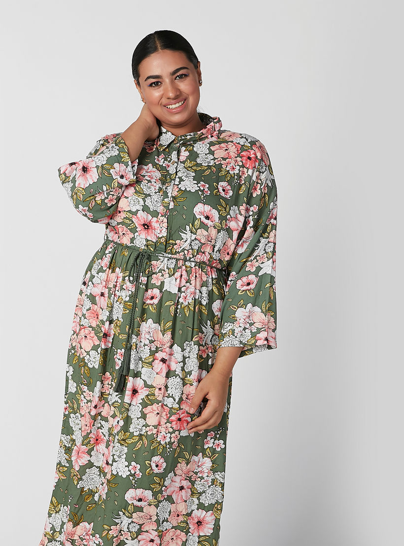 فستان طويل إيه لاين بأكمام طويلة وأربطة وطبعات زهرية-women-clothing-dresses-image-4