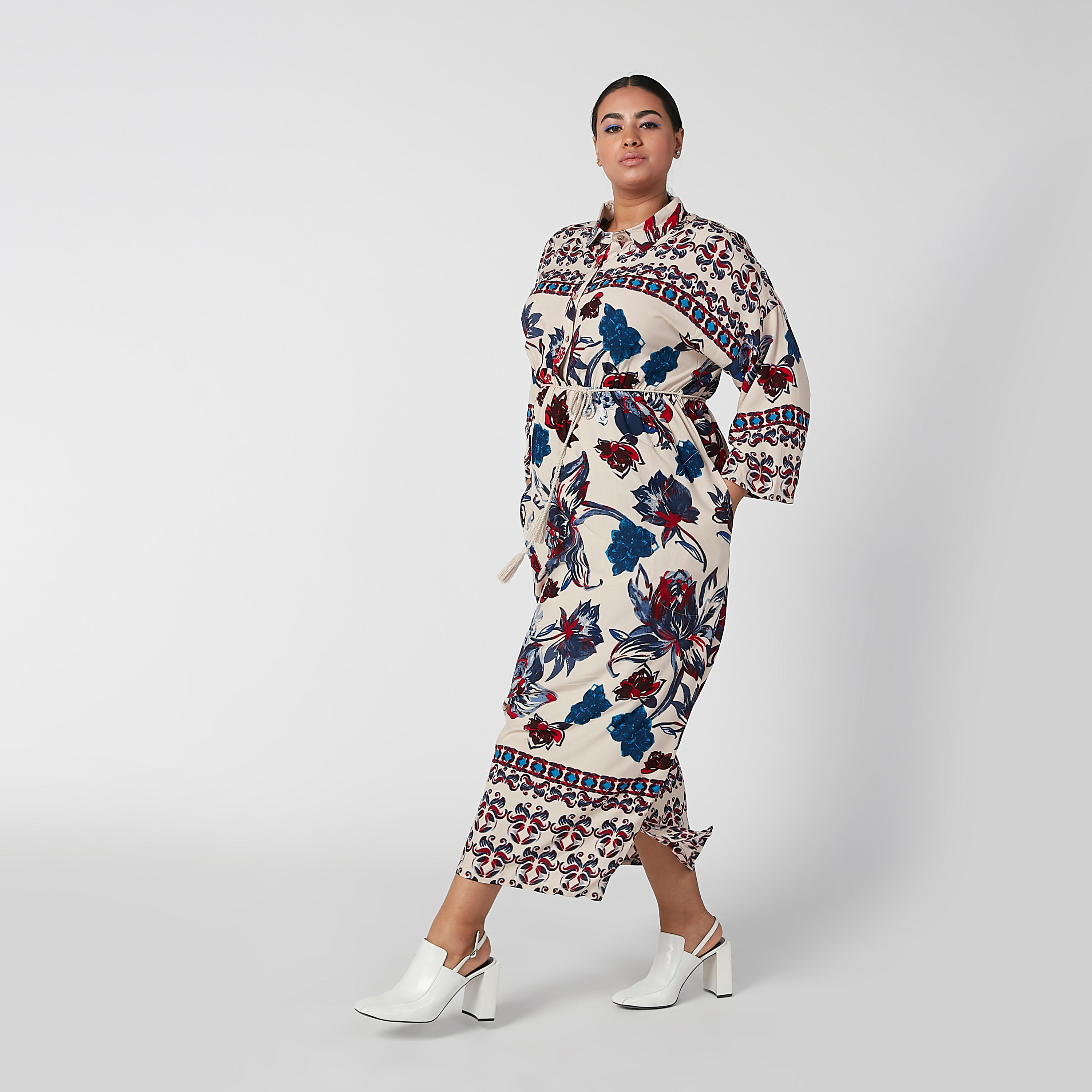 Floral Printed Maxi A-line Dress with Long Sleeves and Tie Ups-women-clothing-dresses-image-1