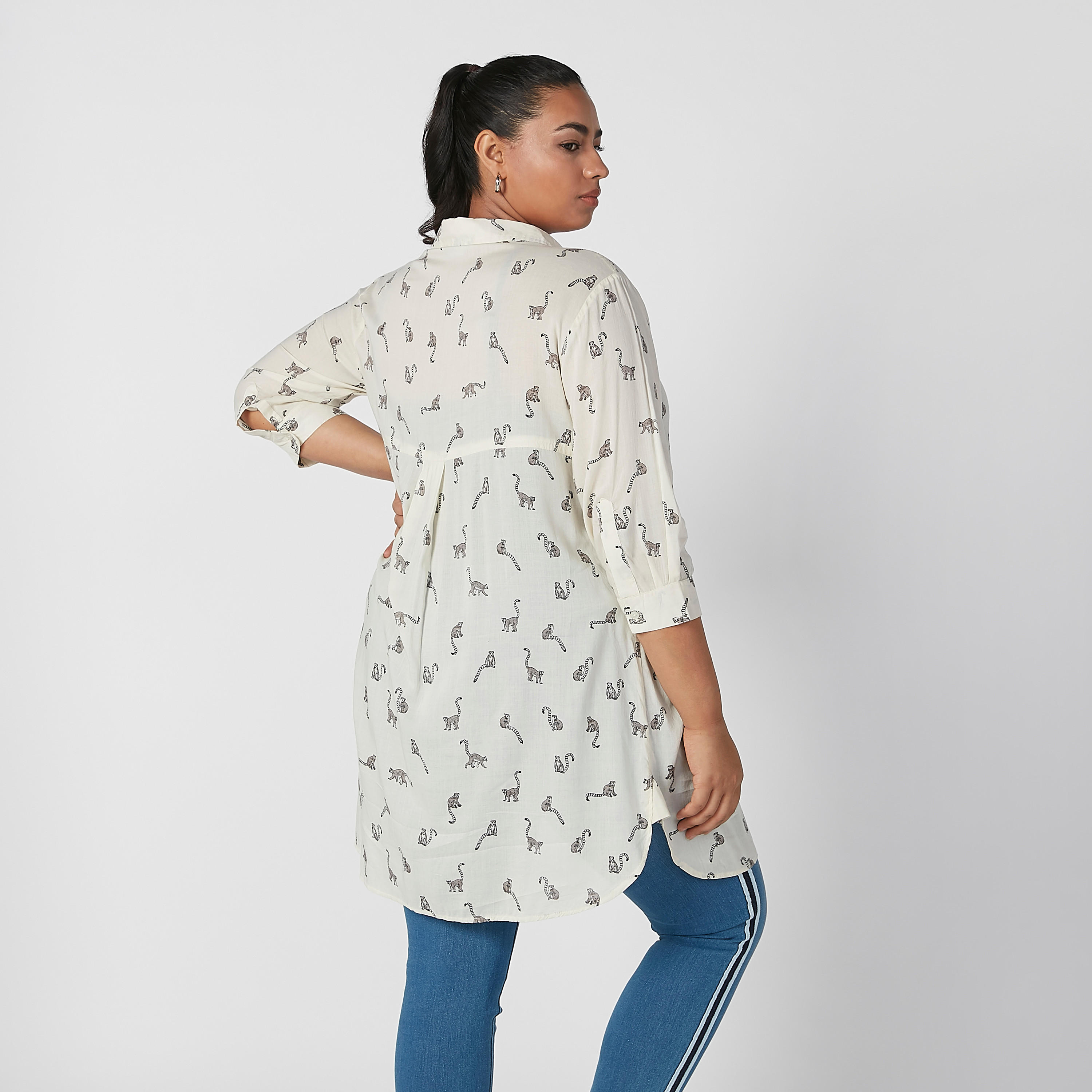 تونيك بياقة عادية وأكمام 3/4 وطبعات-women-clothing-shirtsandblouses-blouses-image-2