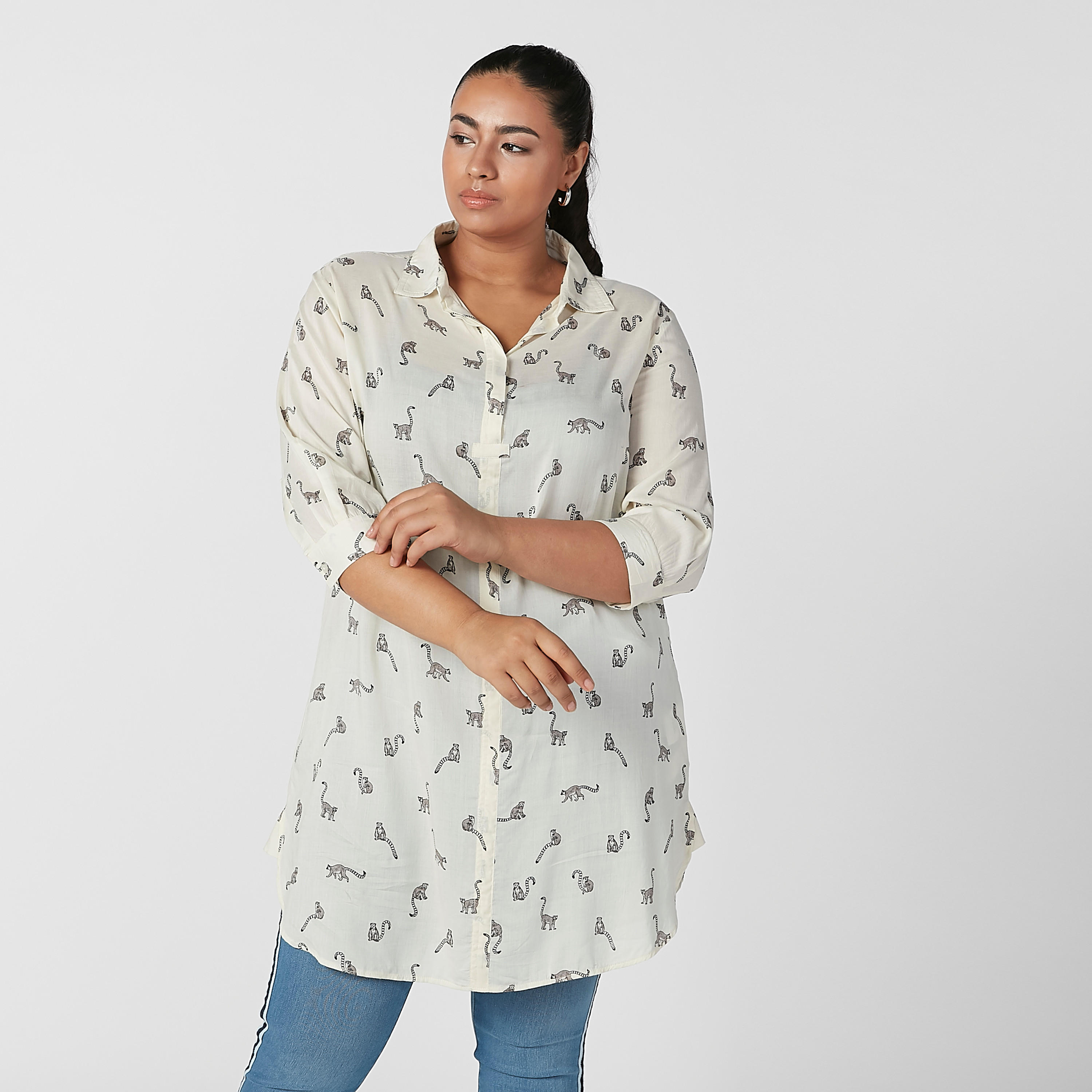 تونيك بياقة عادية وأكمام 3/4 وطبعات-women-clothing-shirtsandblouses-blouses-image-1