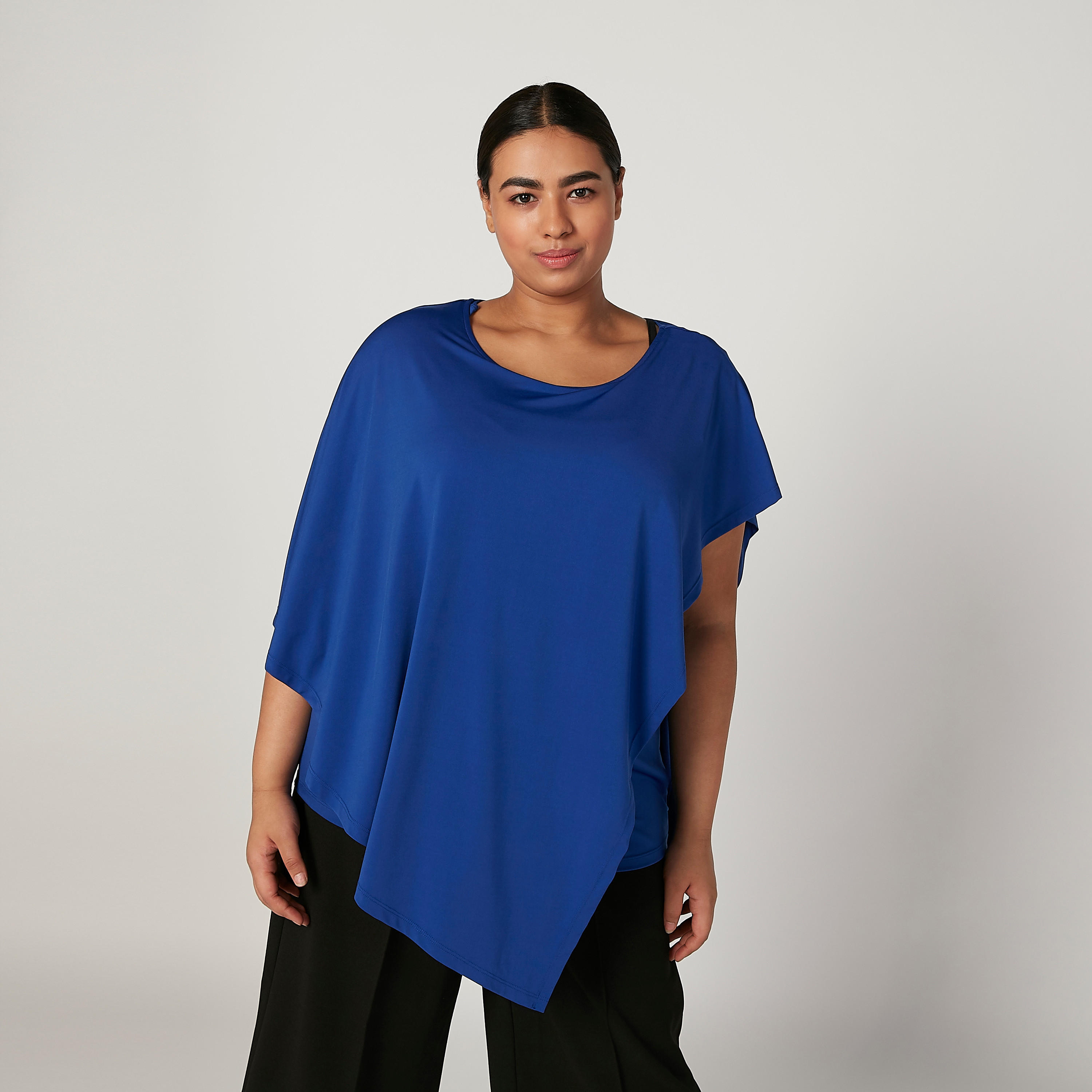 Plain Top with Round Neck and Asymmetric Hem-women-clothing-shirtsandblouses-blouses-image-1