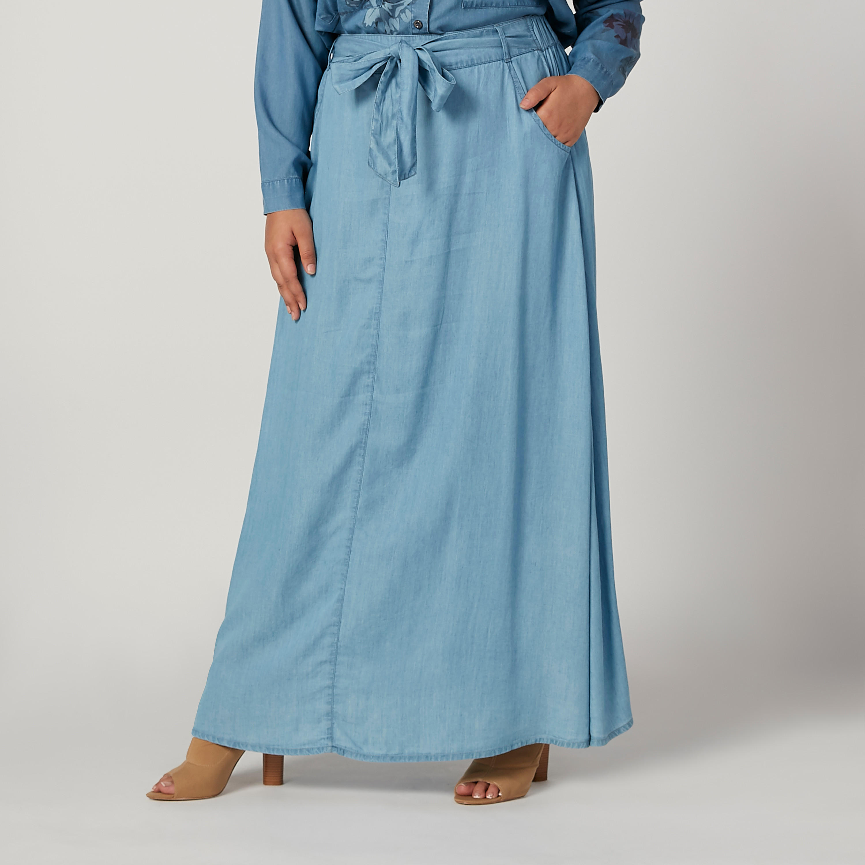 تنورة ماكسي سادة إيه لاين بخصر مطّاطي وأربطة وطبعات-women-clothing-bottoms-skirts-image-1