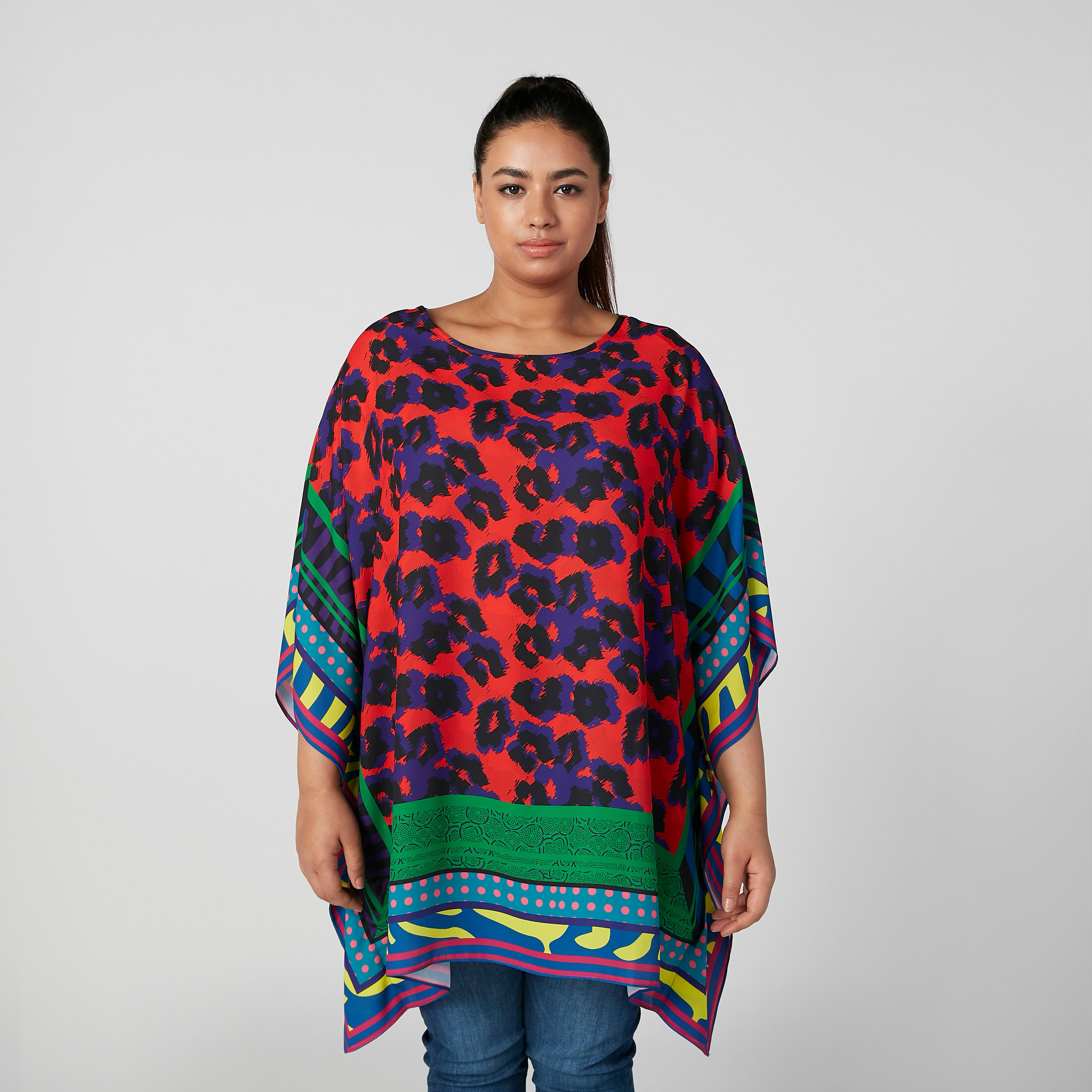 توب بونشو بطبعات حيوانات وياقة قارب وأكمام 3/4-women-clothing-shirtsandblouses-blouses-image-1