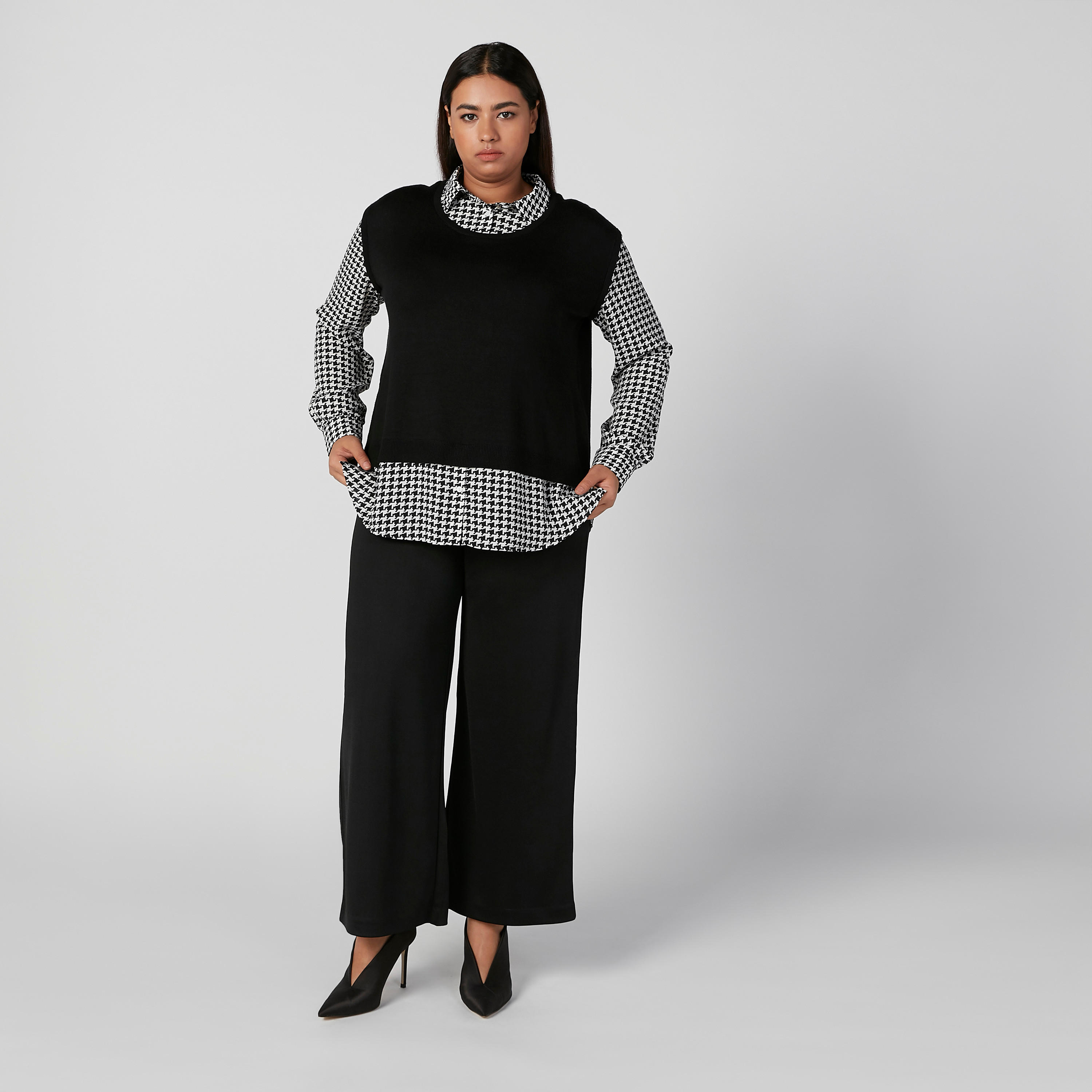 Chequered Shirt with Spread Collar and Long Sleeves-women-clothing-shirtsandblouses-blouses-image-2