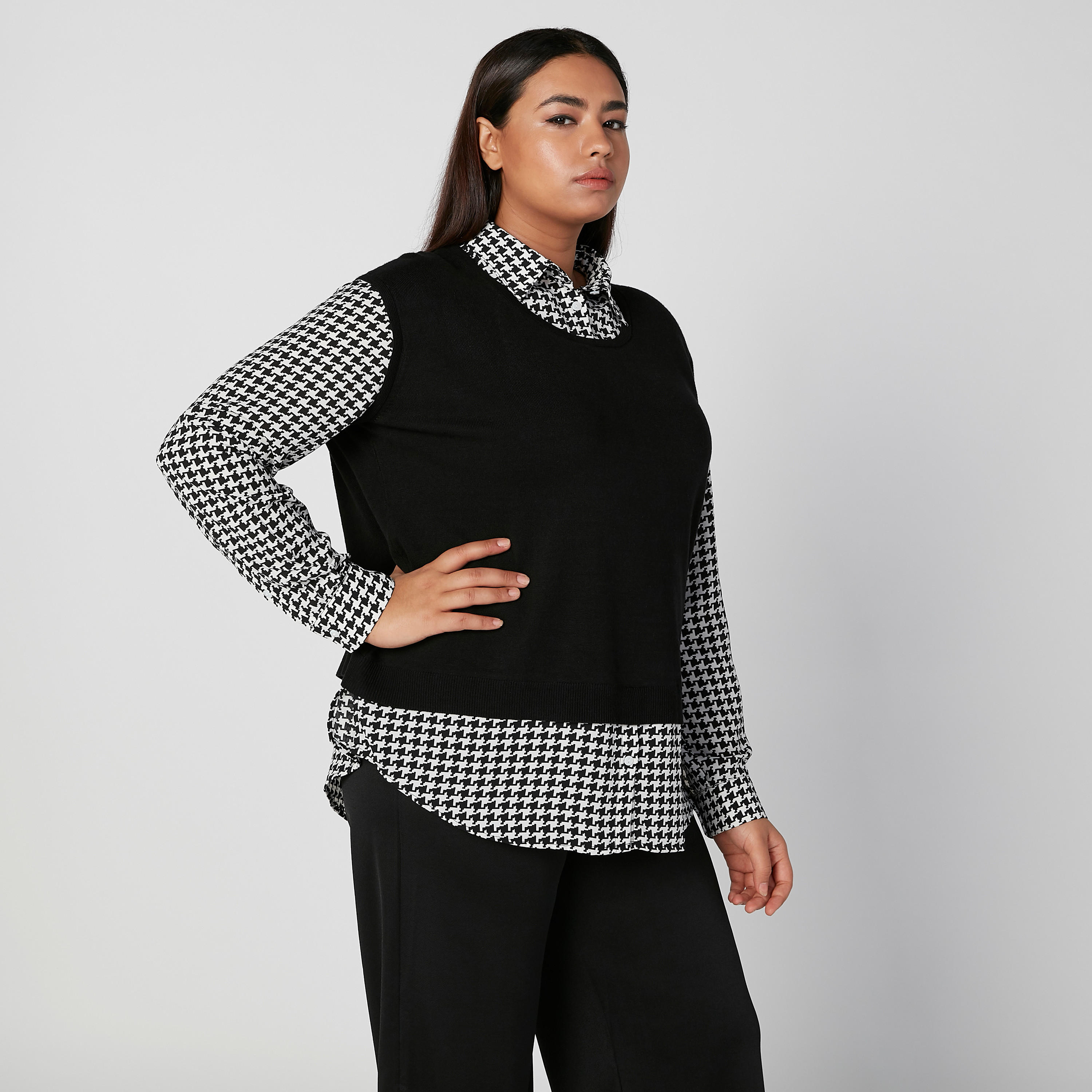 Chequered Shirt with Spread Collar and Long Sleeves-women-clothing-shirtsandblouses-blouses-image-5