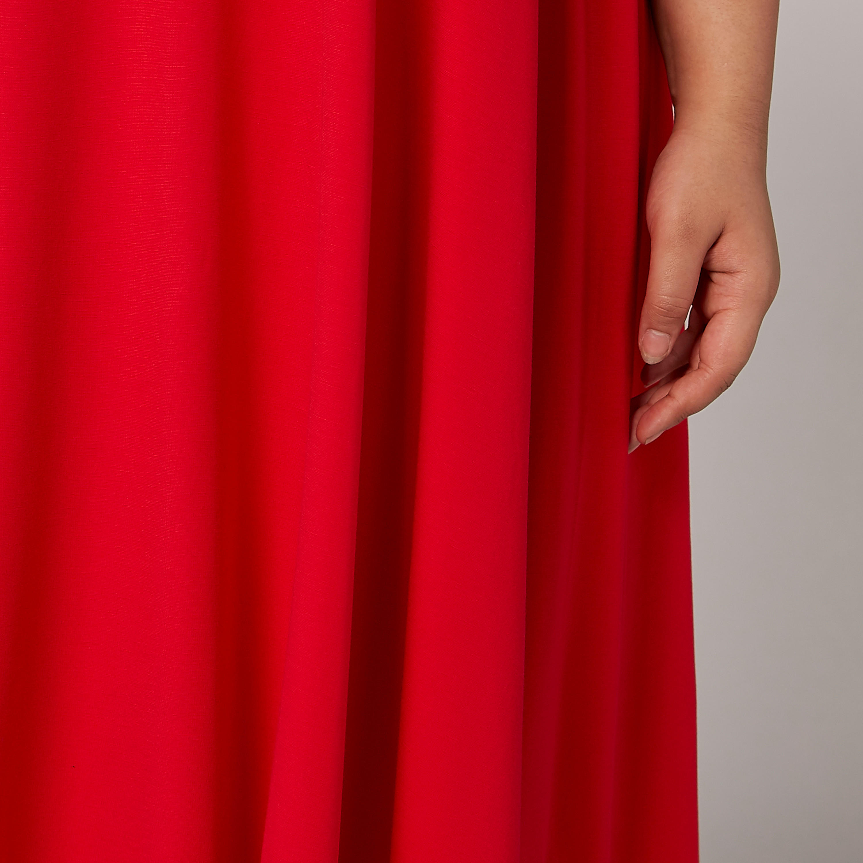 Solid Round Neck A-line Midi Dress with Short Sleeves-women-clothing-dresses-image-3