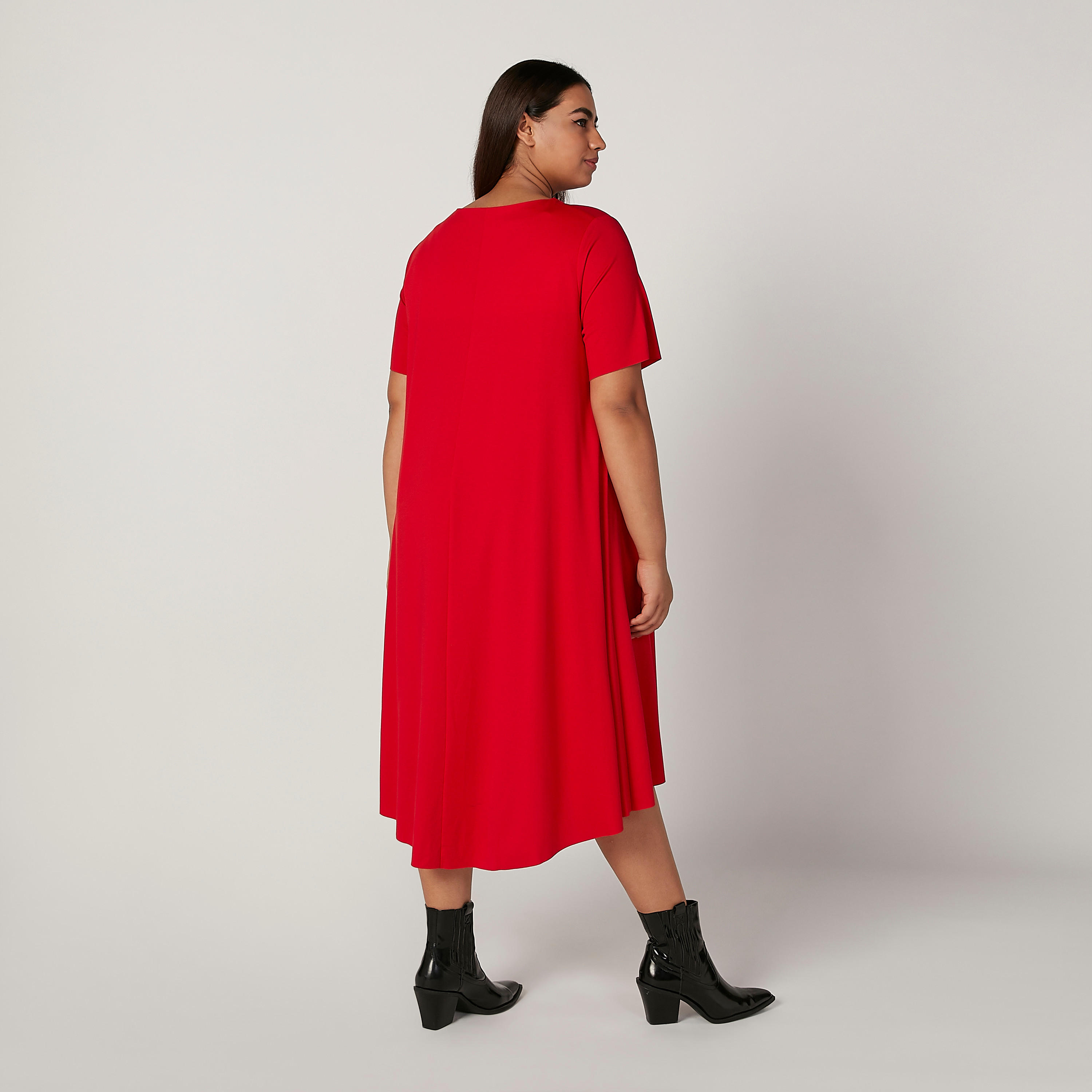 Solid Round Neck A-line Midi Dress with Short Sleeves-women-clothing-dresses-image-4