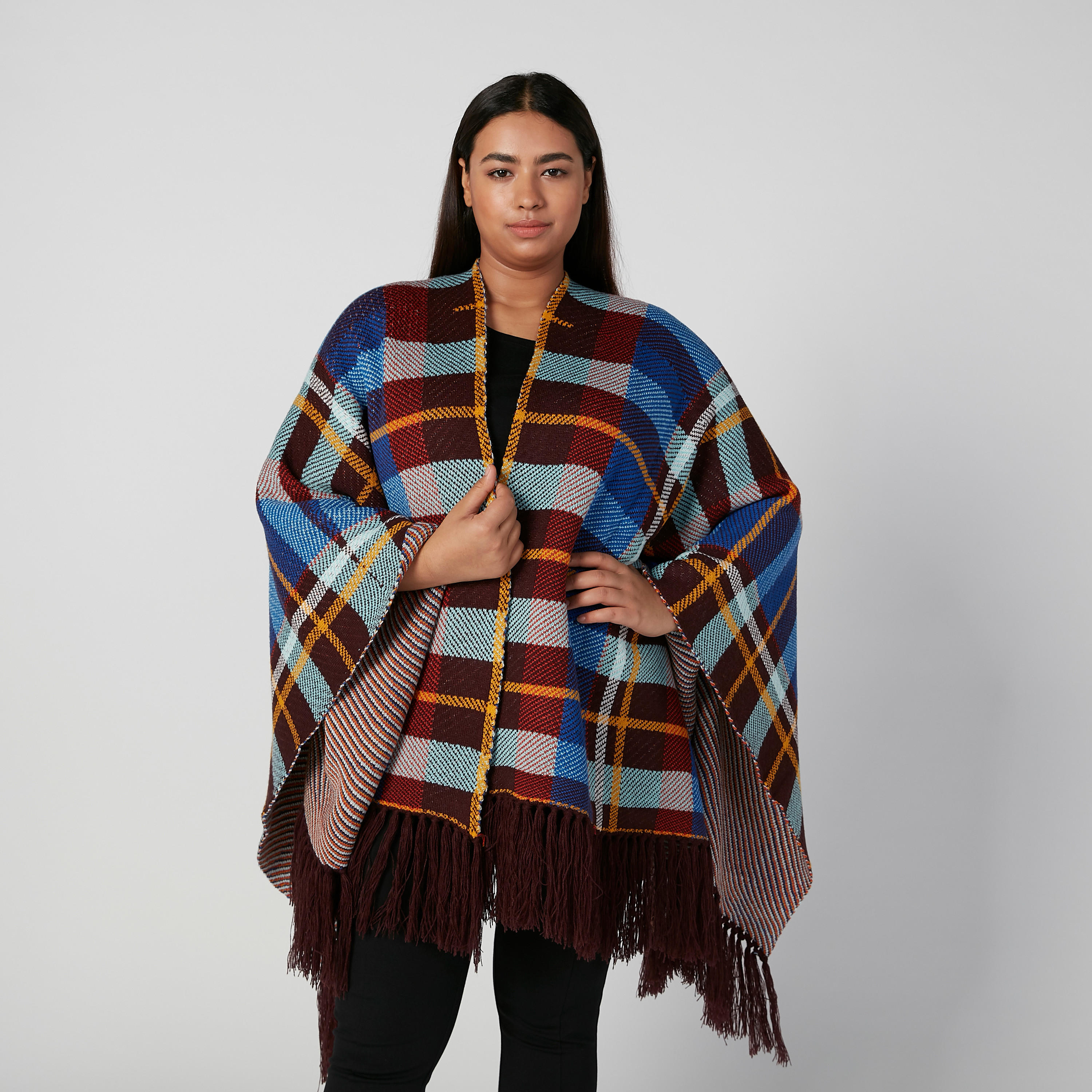 Chequered Cardigan with Tassels-women-winterwear-cardigansandjumpers-cardigans-image-1