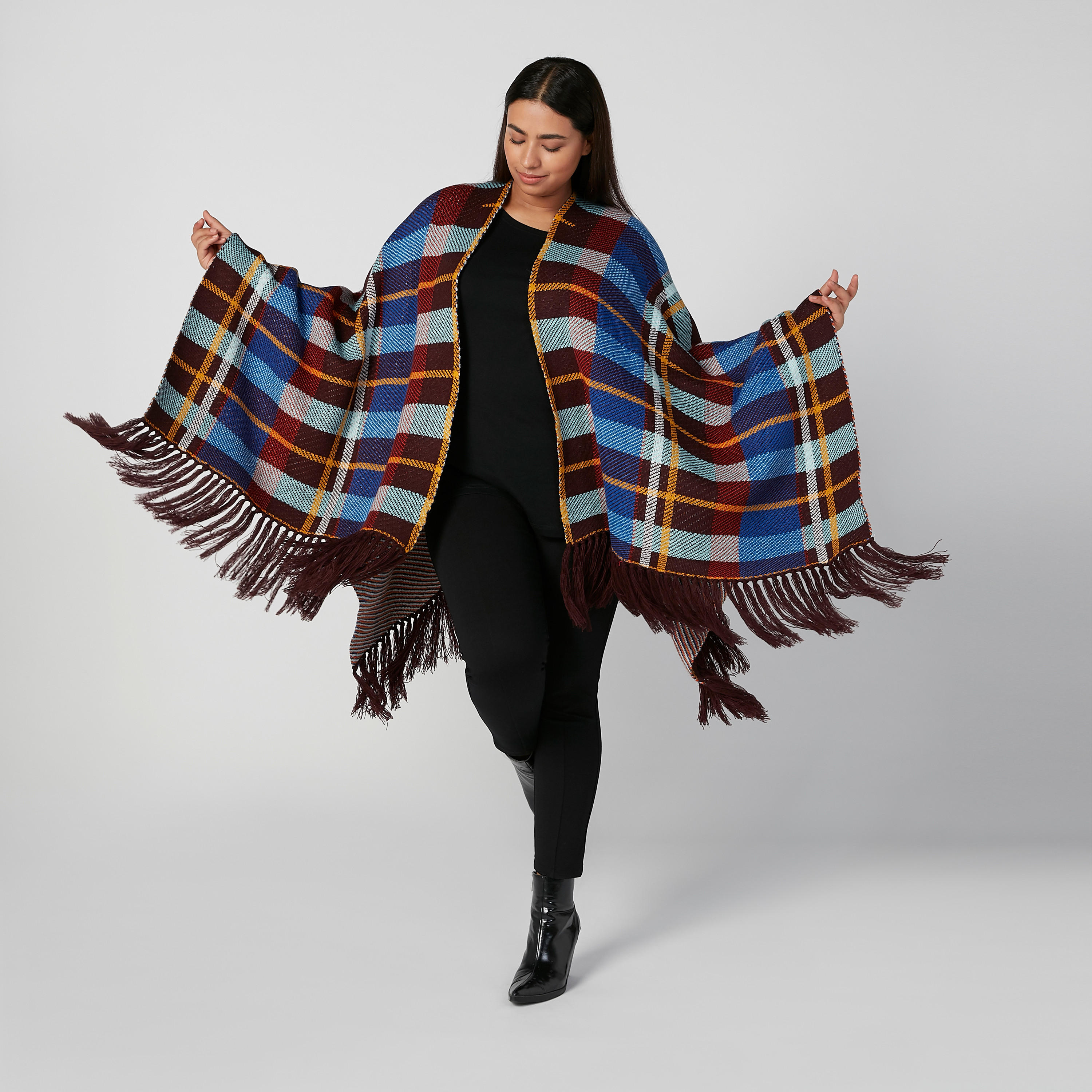 Chequered Cardigan with Tassels-women-winterwear-cardigansandjumpers-cardigans-image-2