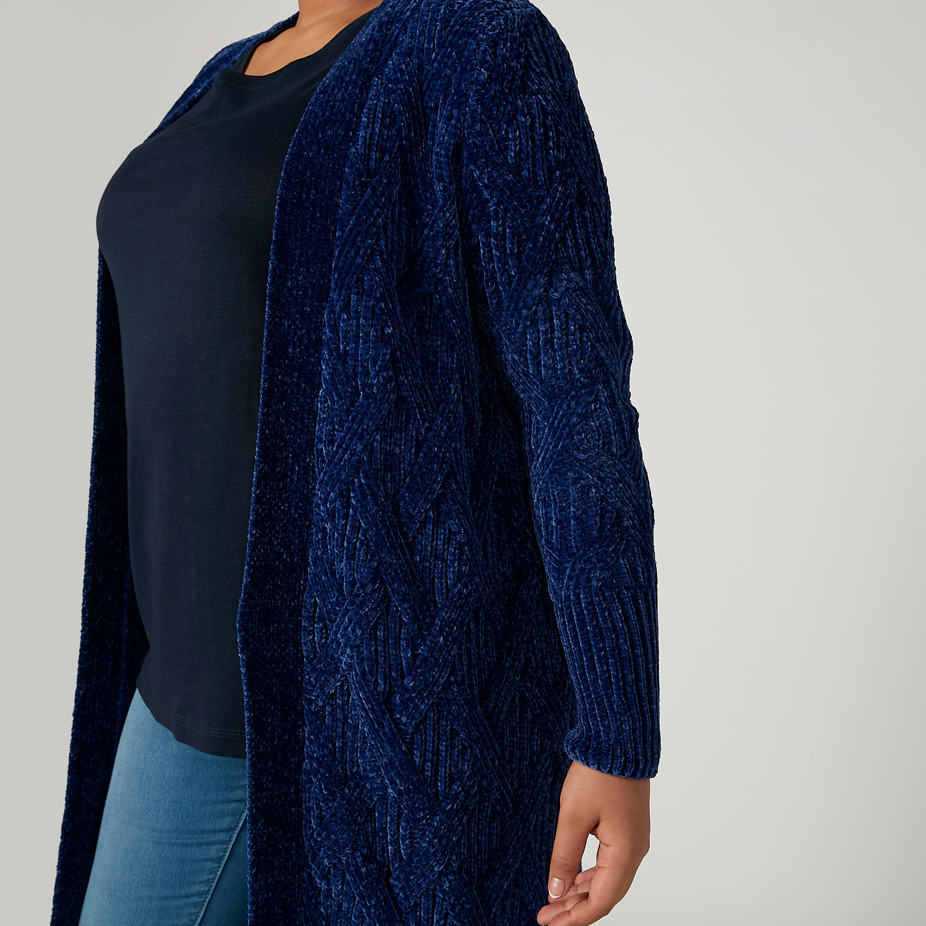 كارديجان طويل بارز الملمس بأكمام طويلة وشراشيب-women-winterwear-cardigansandjumpers-cardigans-image-3
