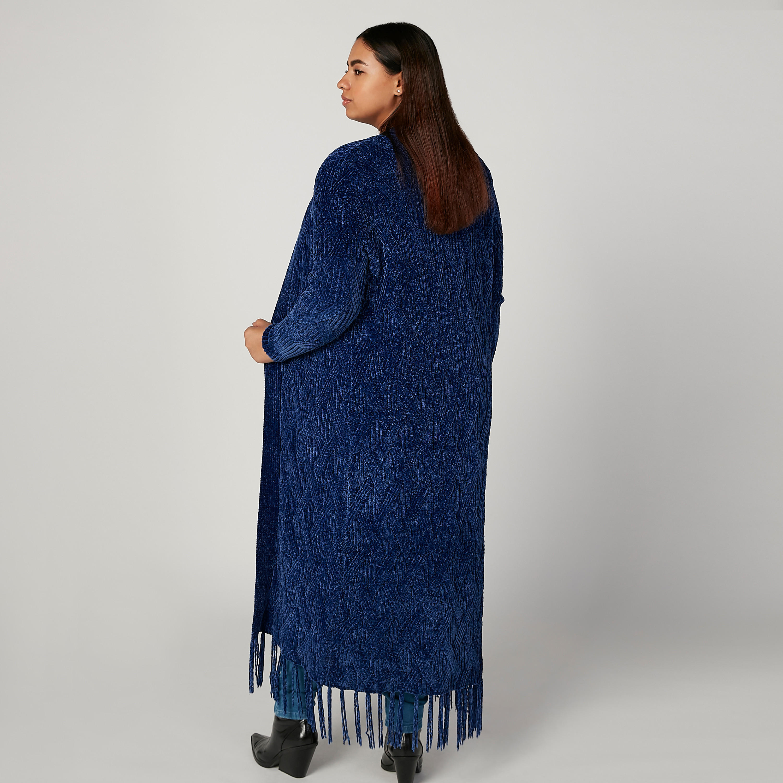 كارديجان طويل بارز الملمس بأكمام طويلة وشراشيب-women-winterwear-cardigansandjumpers-cardigans-image-4