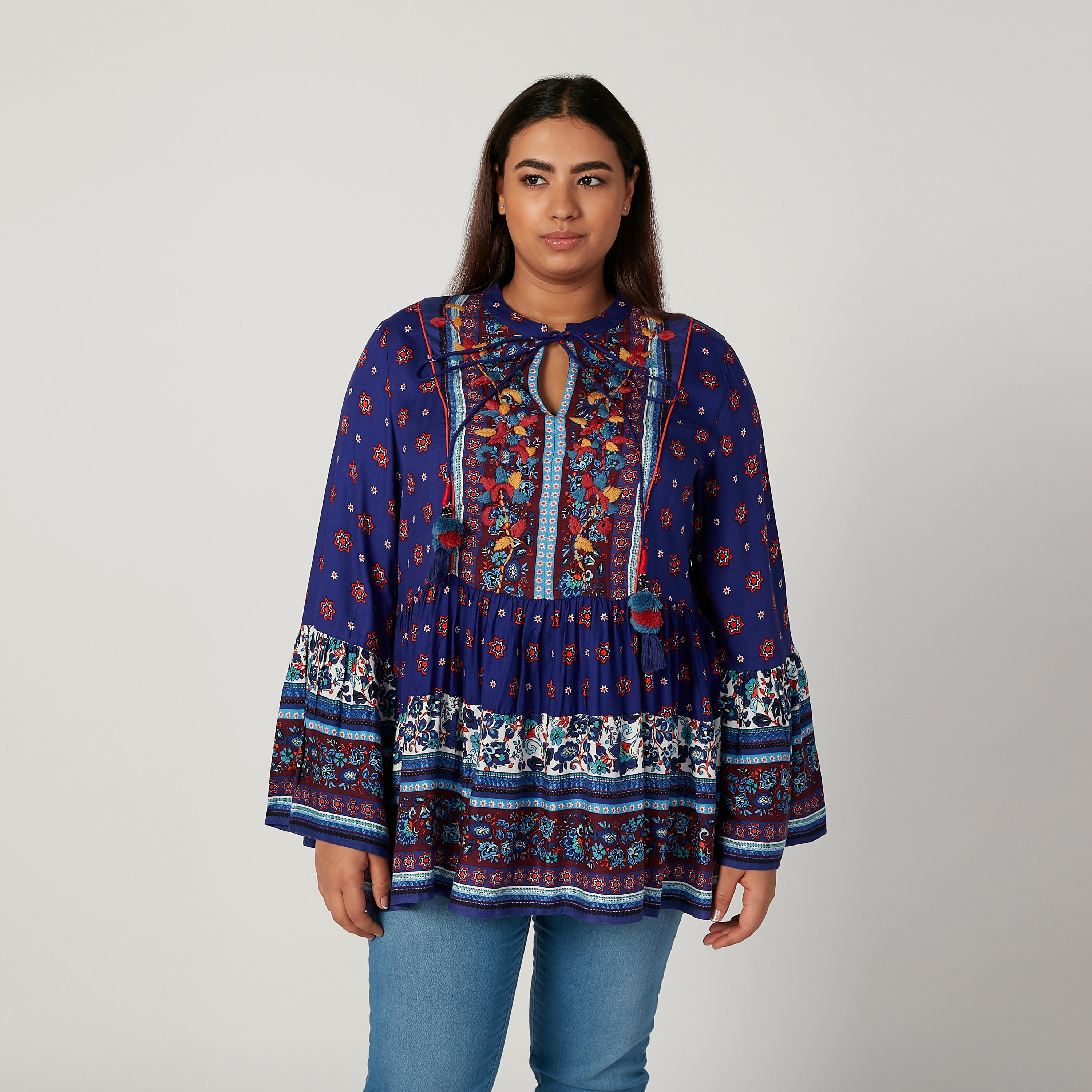 بلوزة مطرّزة بأكمام عريضة وأربطة-women-clothing-shirtsandblouses-blouses-image-1