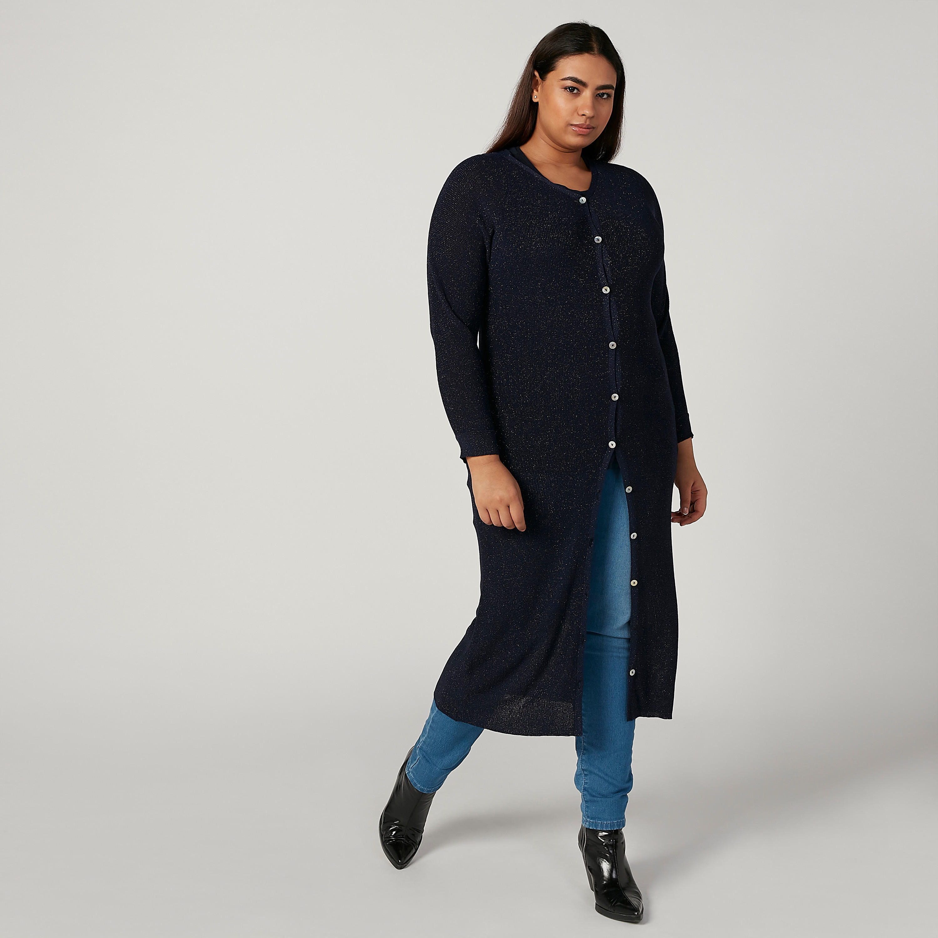 كارديجان طويل بقصة واسعة بارز الملمس بأكمام طويلة وجيوب-women-winterwear-cardigansandjumpers-cardigans-image-2