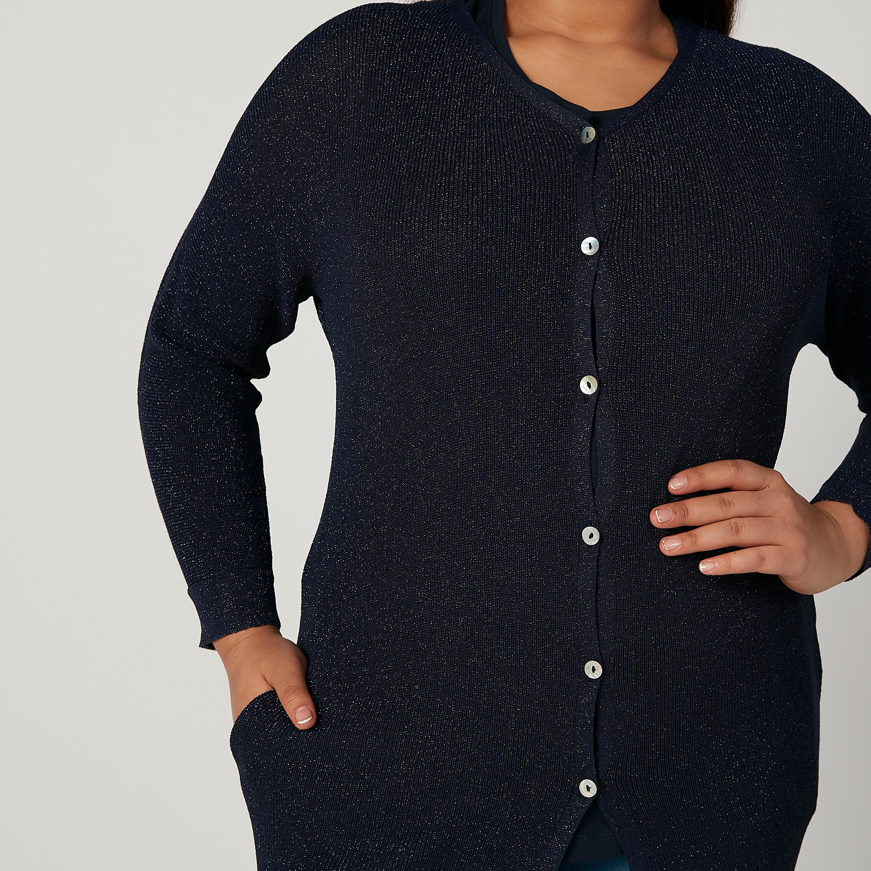 كارديجان طويل بقصة واسعة بارز الملمس بأكمام طويلة وجيوب-women-winterwear-cardigansandjumpers-cardigans-image-3