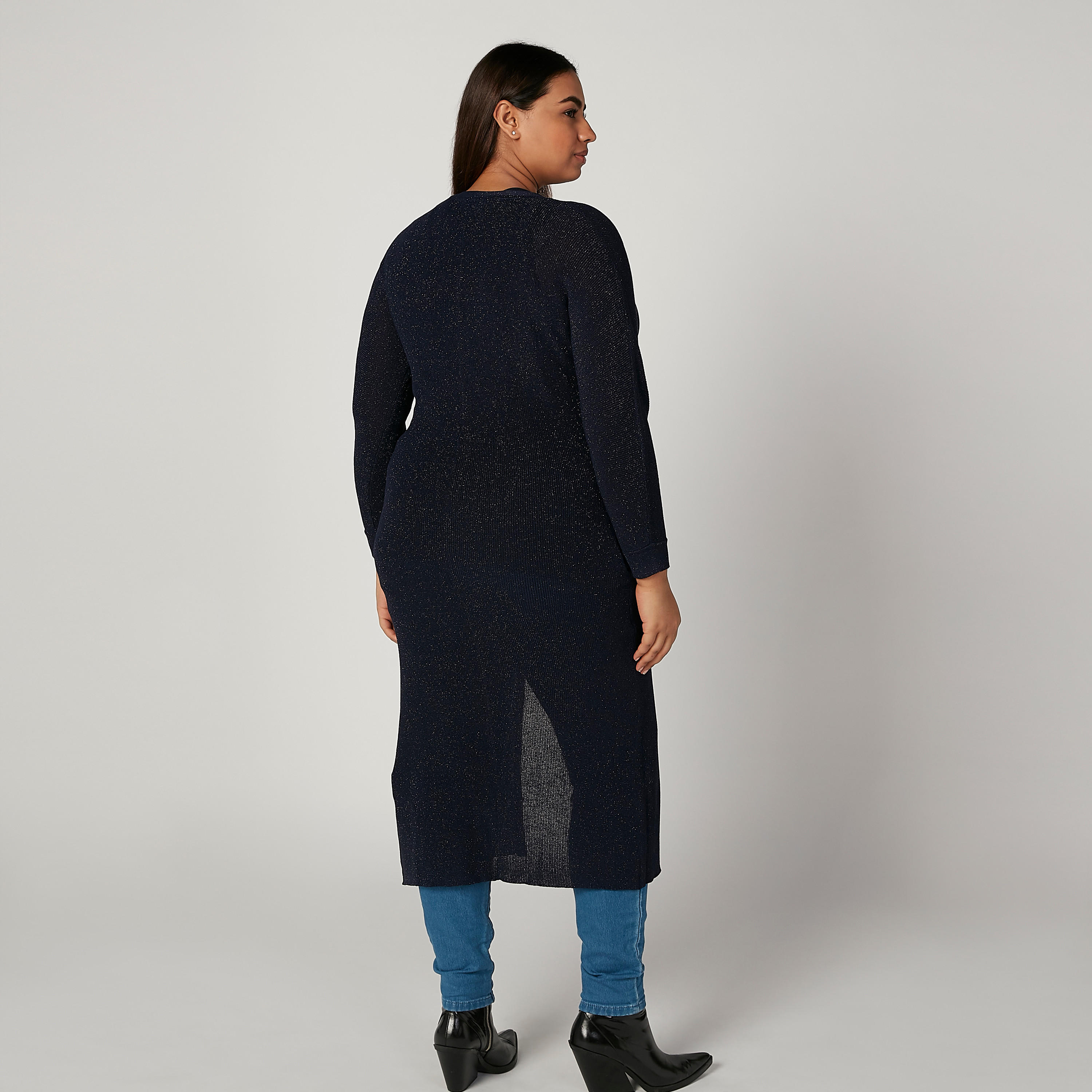 كارديجان طويل بقصة واسعة بارز الملمس بأكمام طويلة وجيوب-women-winterwear-cardigansandjumpers-cardigans-image-4