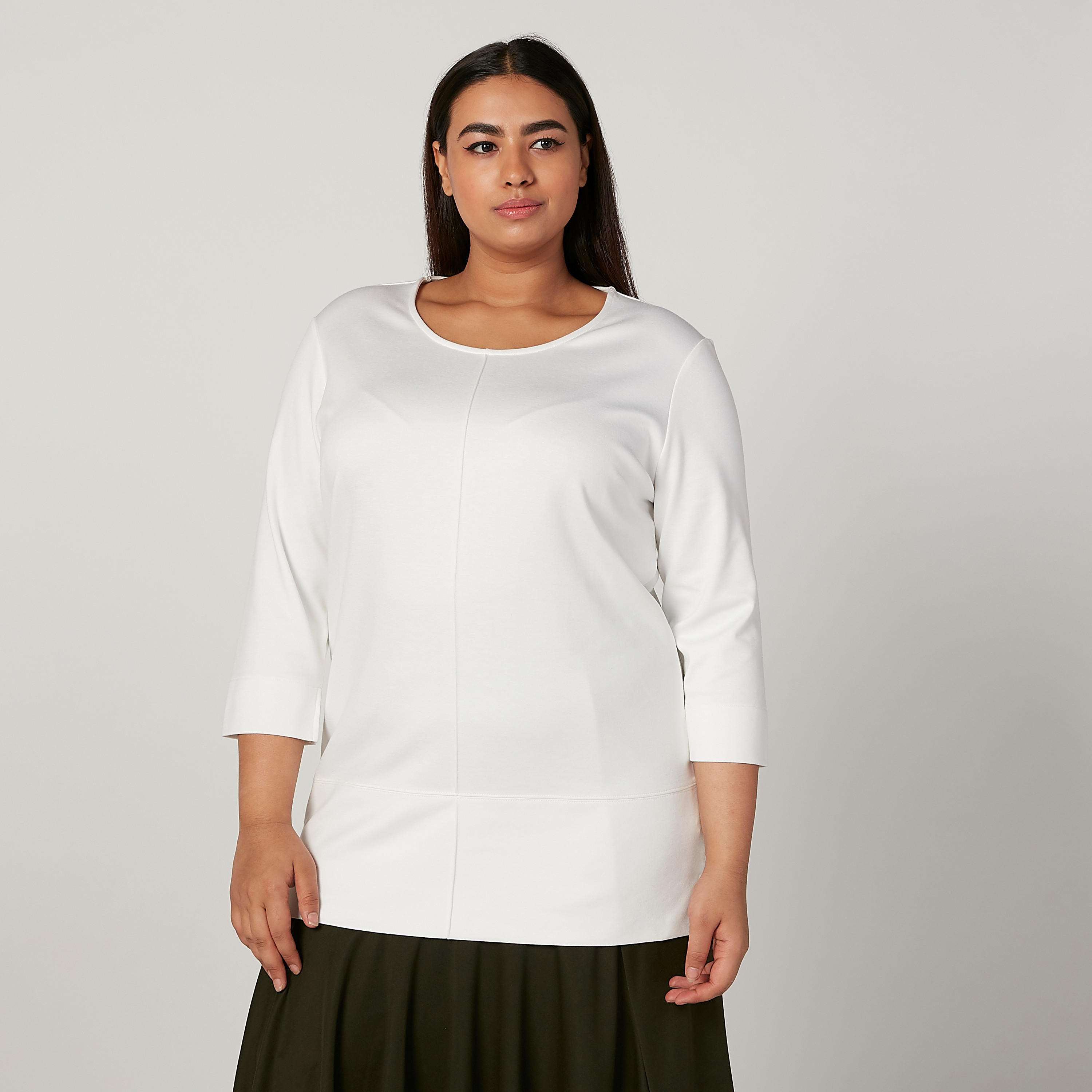 بلوزة سادة بياقة عميقة وأكمام 3/4-women-clothing-tshirts-image-4