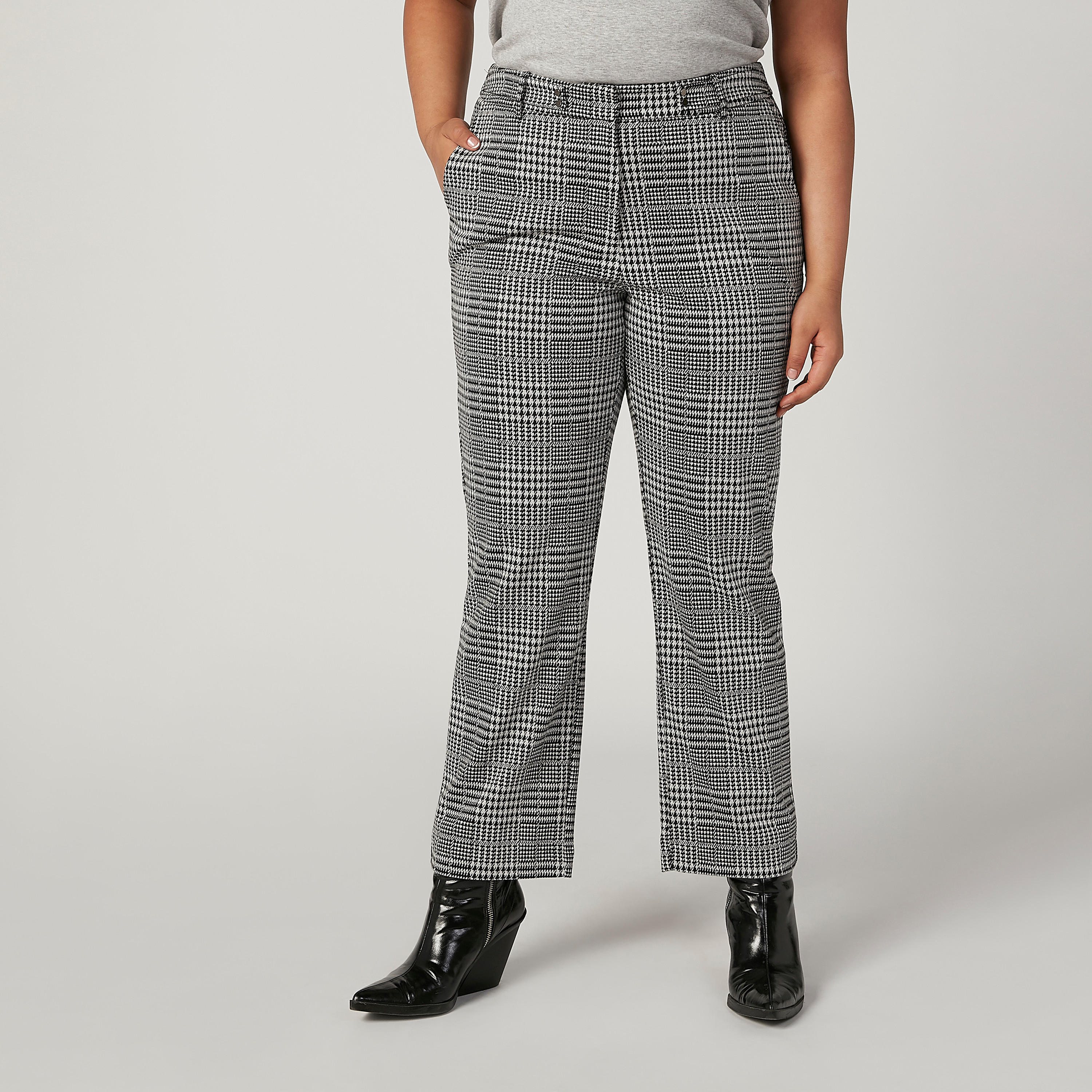 بنطلون كاروهات طويل بخصر متوسط الارتفاع وتفاصيل جيوب-women-clothing-bottoms-trousers-image-1