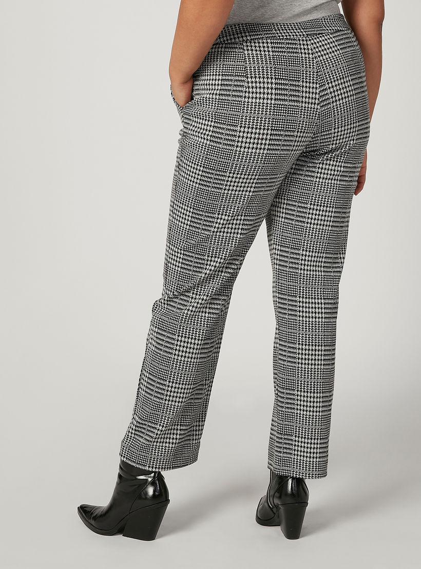 بنطلون كاروهات طويل بخصر متوسط الارتفاع وتفاصيل جيوب-women-clothing-bottoms-trousers-image-4