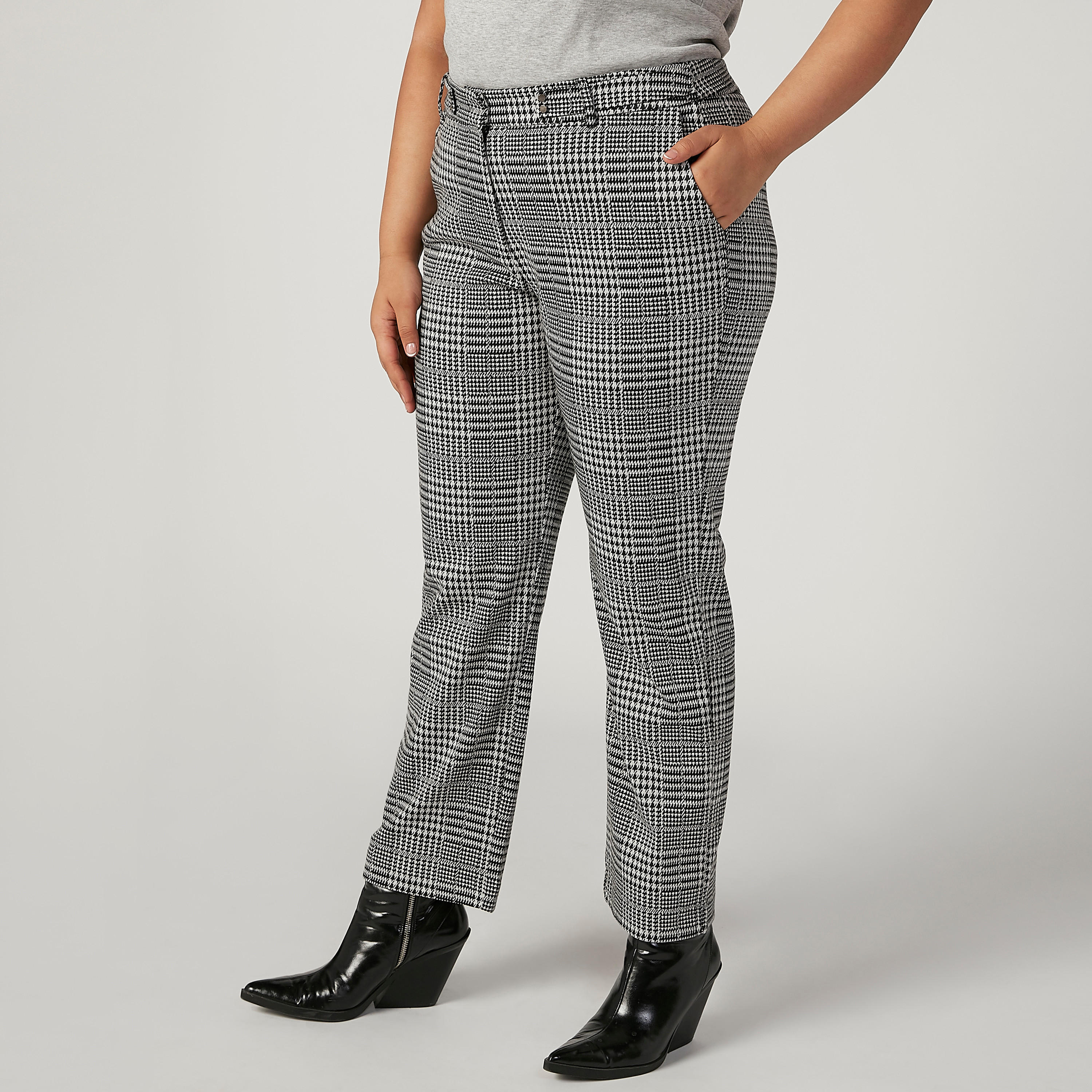 بنطلون كاروهات طويل بخصر متوسط الارتفاع وتفاصيل جيوب-women-clothing-bottoms-trousers-image-5