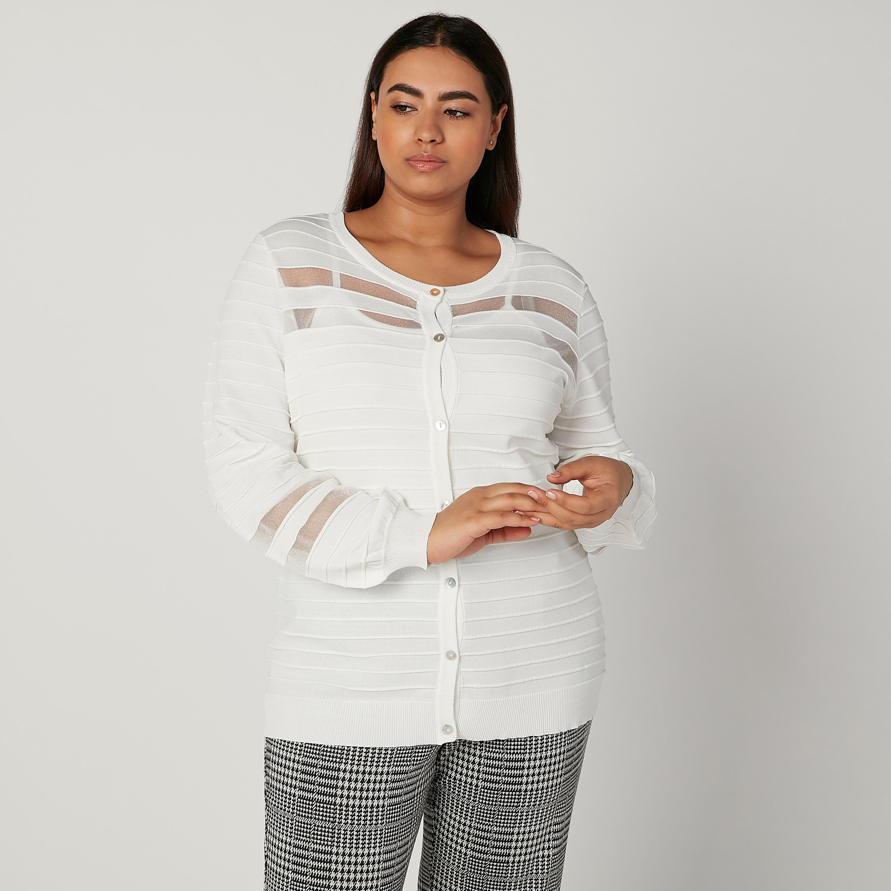 Textured Cardigan with Round Neck and Long Sleeves-women-winterwear-cardigansandjumpers-cardigans-image-1