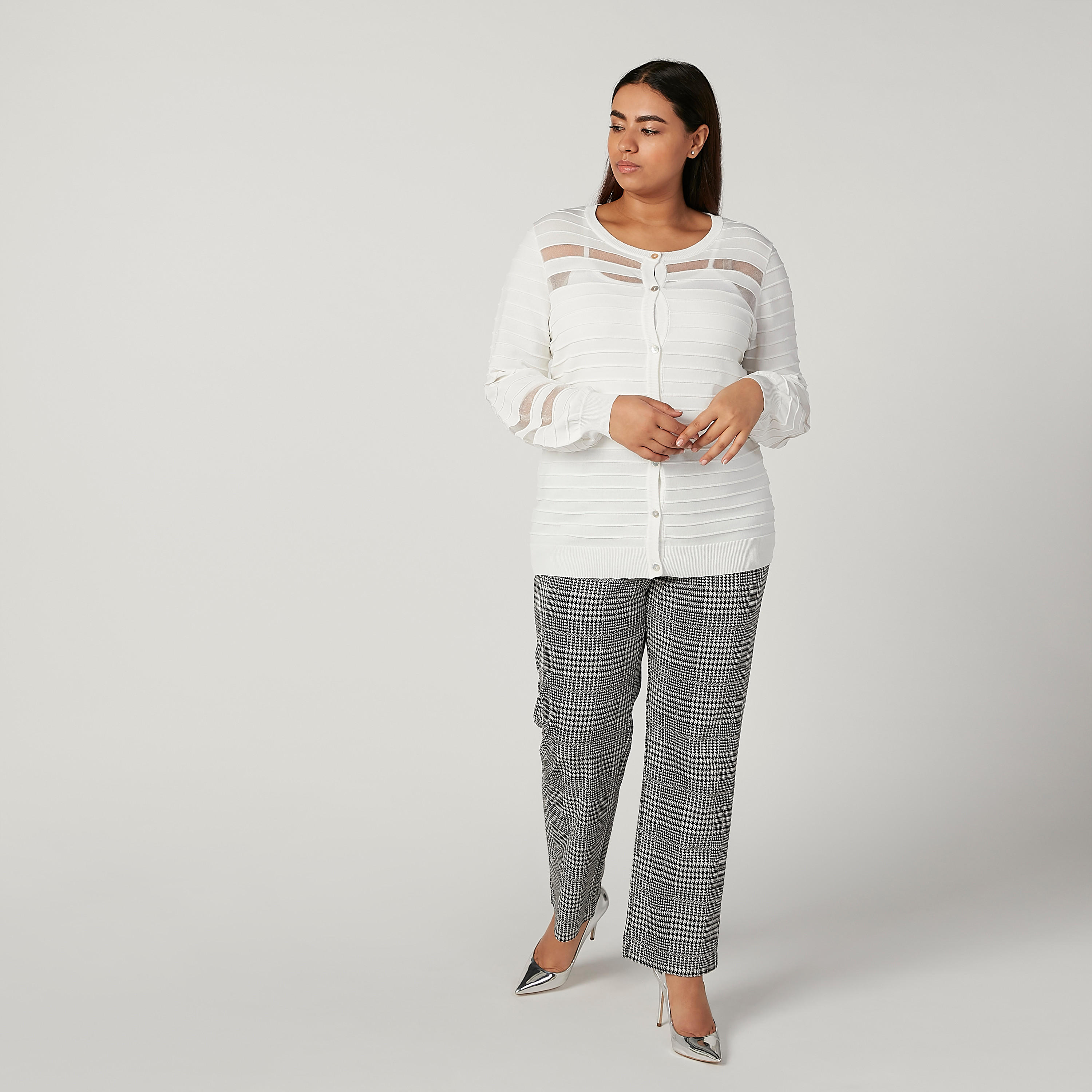 Textured Cardigan with Round Neck and Long Sleeves-women-winterwear-cardigansandjumpers-cardigans-image-2