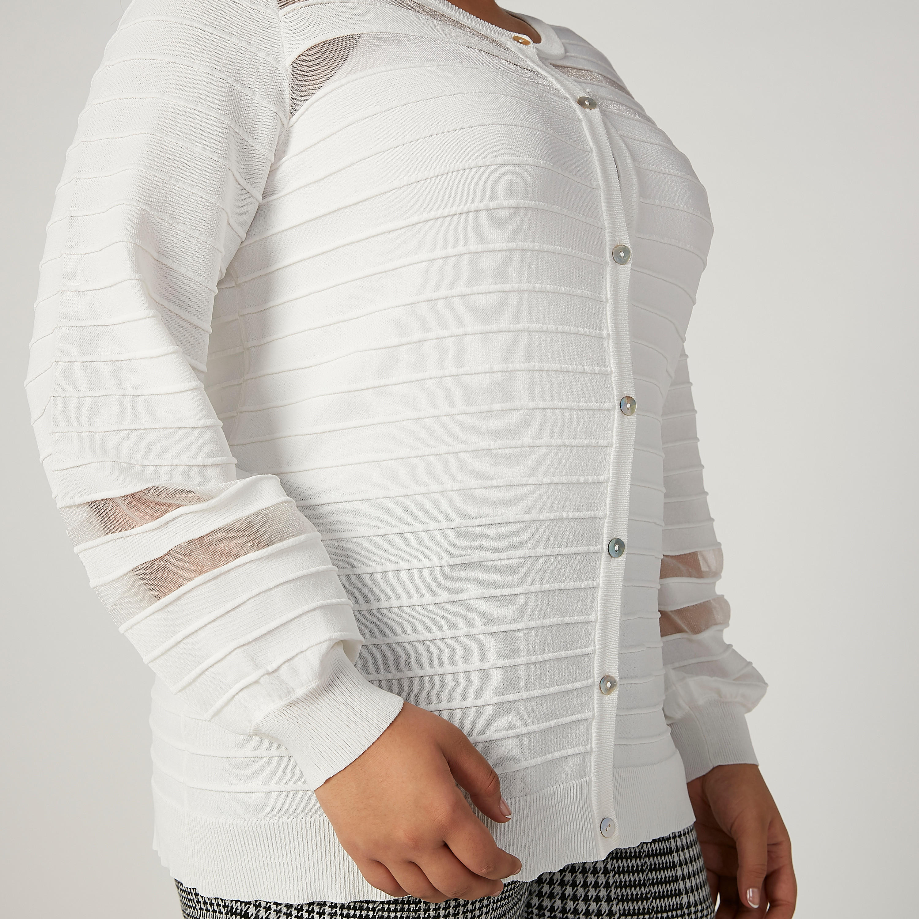 Textured Cardigan with Round Neck and Long Sleeves-women-winterwear-cardigansandjumpers-cardigans-image-3