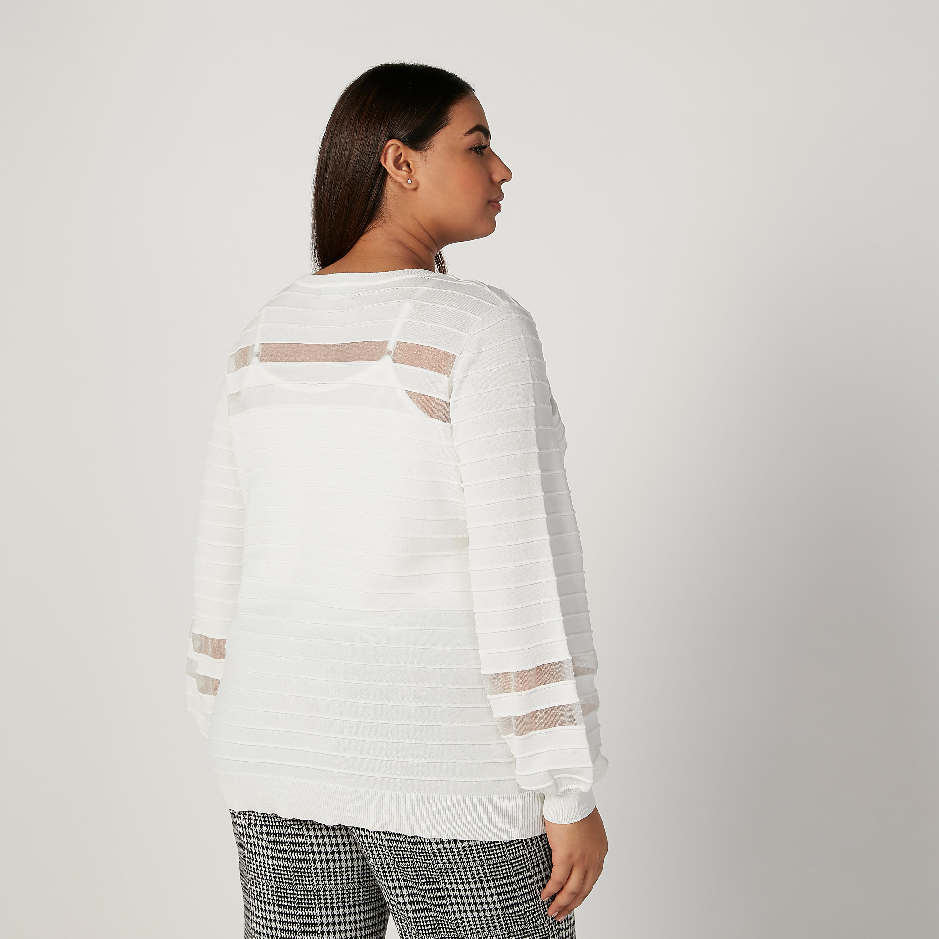 Textured Cardigan with Round Neck and Long Sleeves-women-winterwear-cardigansandjumpers-cardigans-image-4