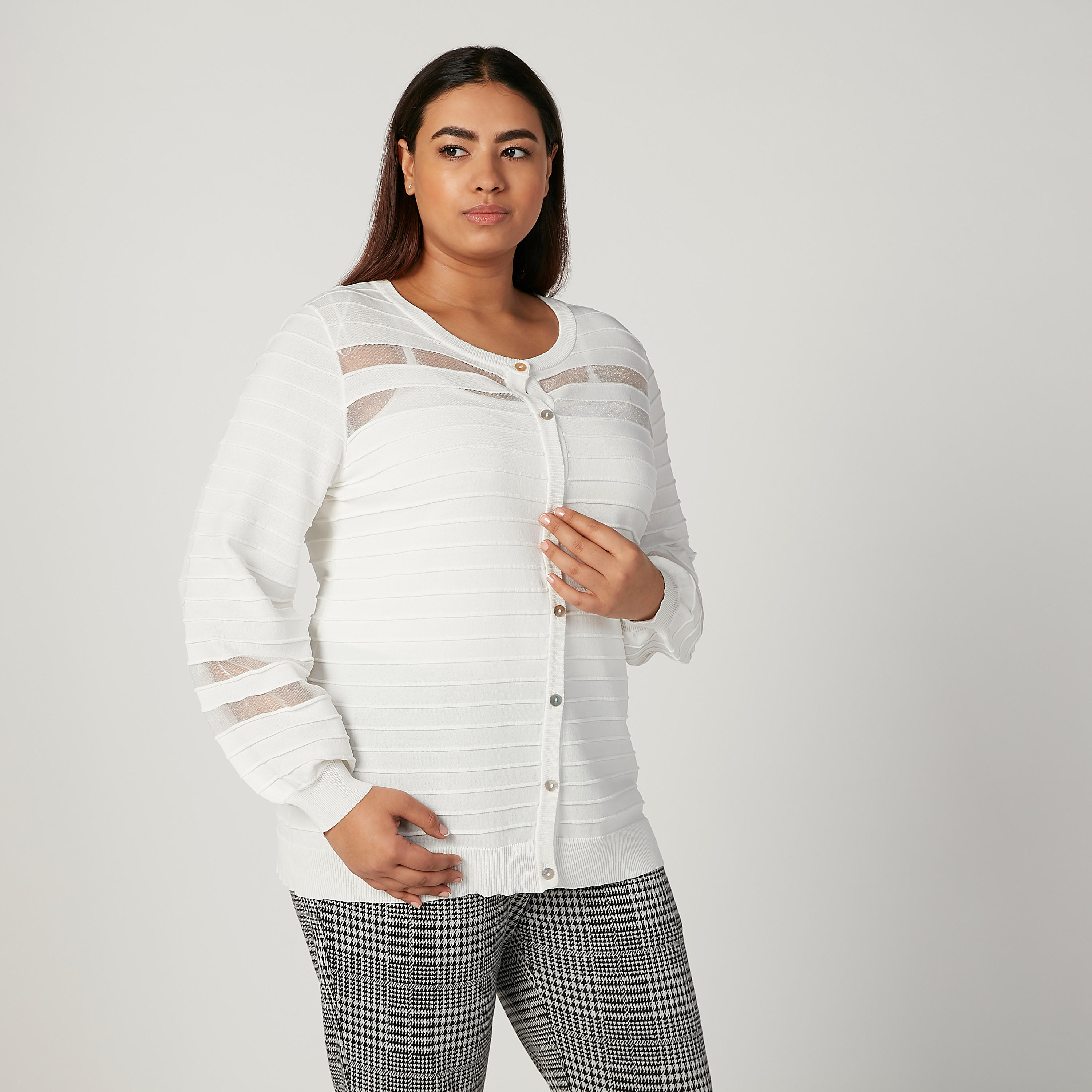 Textured Cardigan with Round Neck and Long Sleeves-women-winterwear-cardigansandjumpers-cardigans-image-5