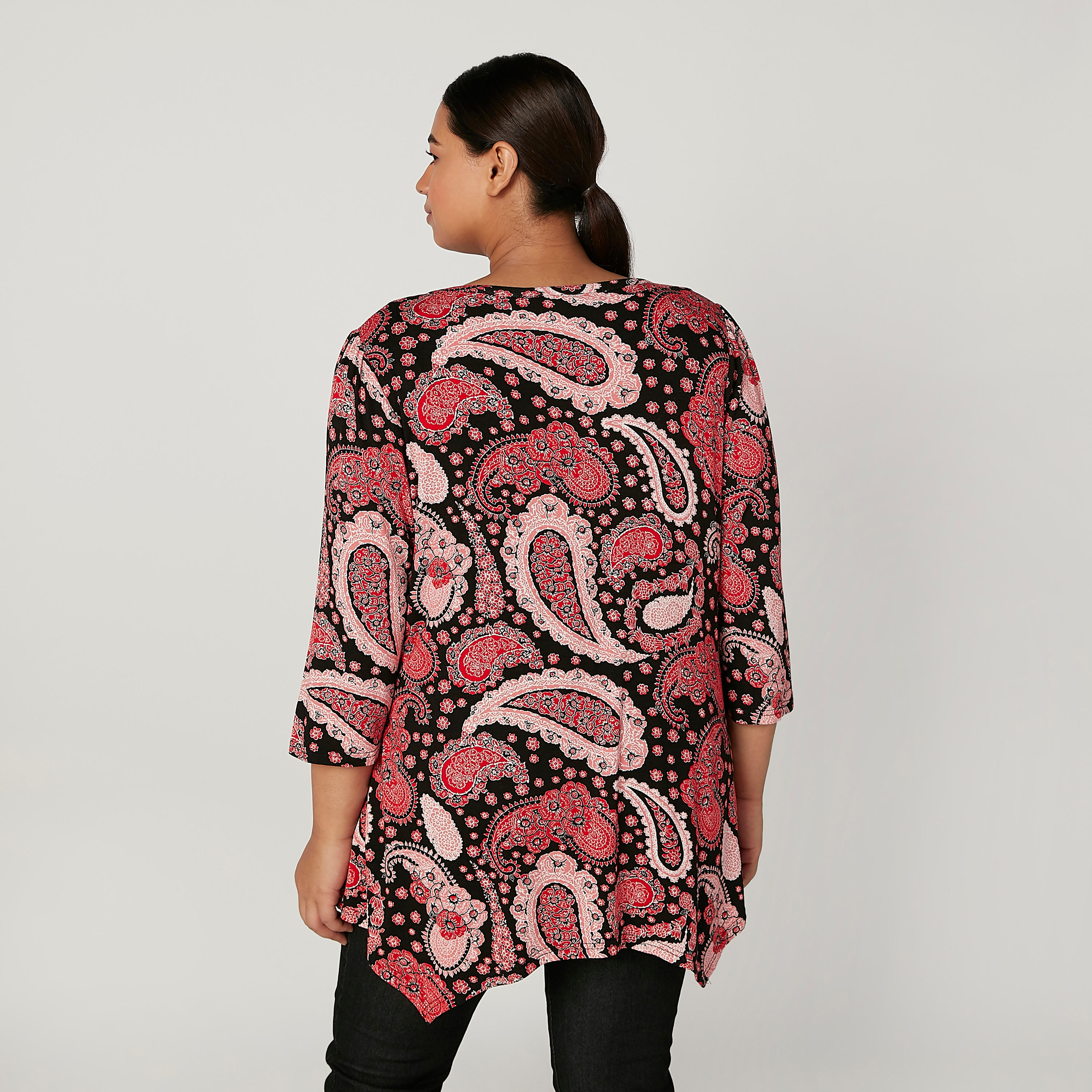 Wide Fit Printed Top with V-neck and 3/4 Sleeves-women-clothing-shirtsandblouses-blouses-image-4