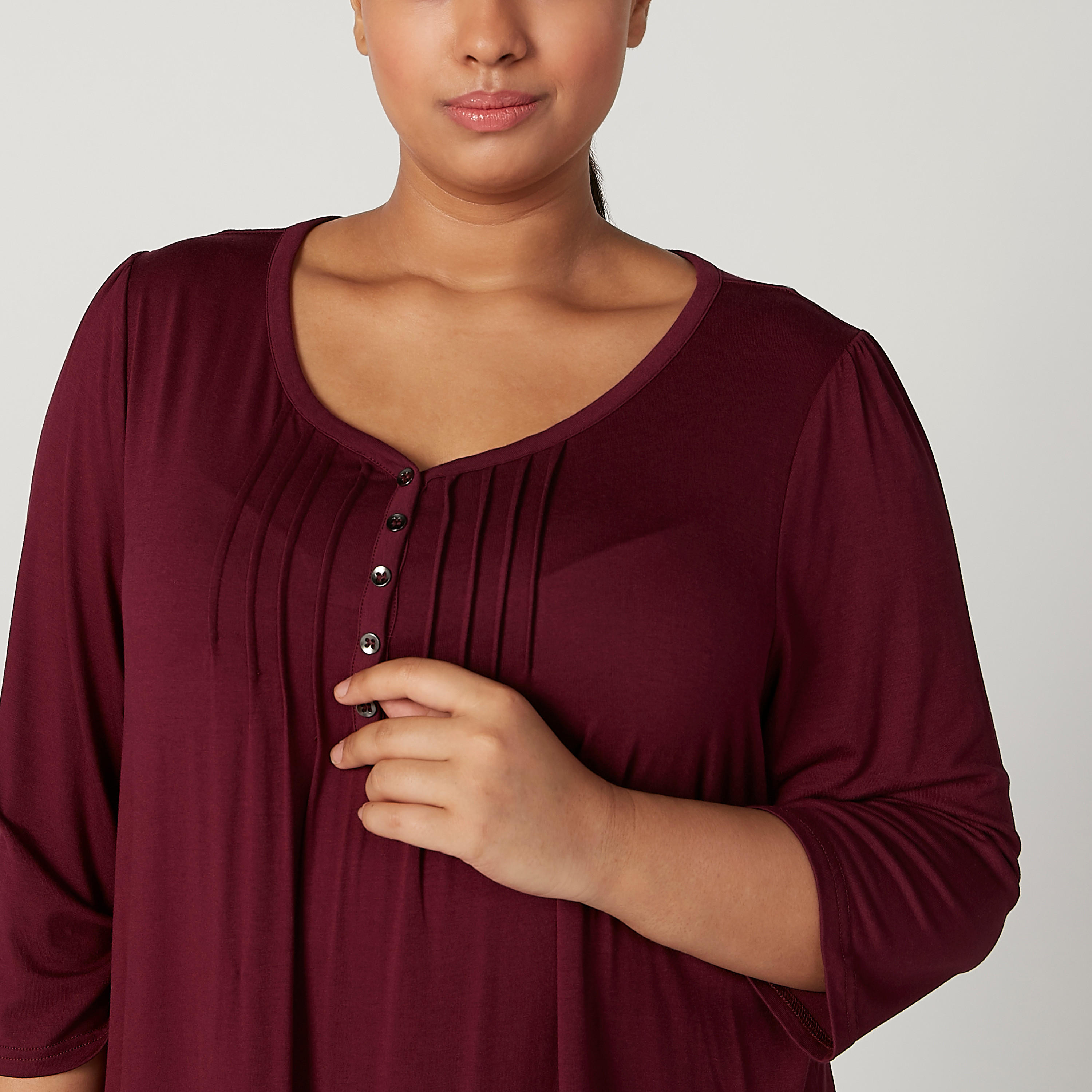 Wide Fit Plain Top with V-neck and 3/4 Sleeves-women-clothing-shirtsandblouses-blouses-image-3
