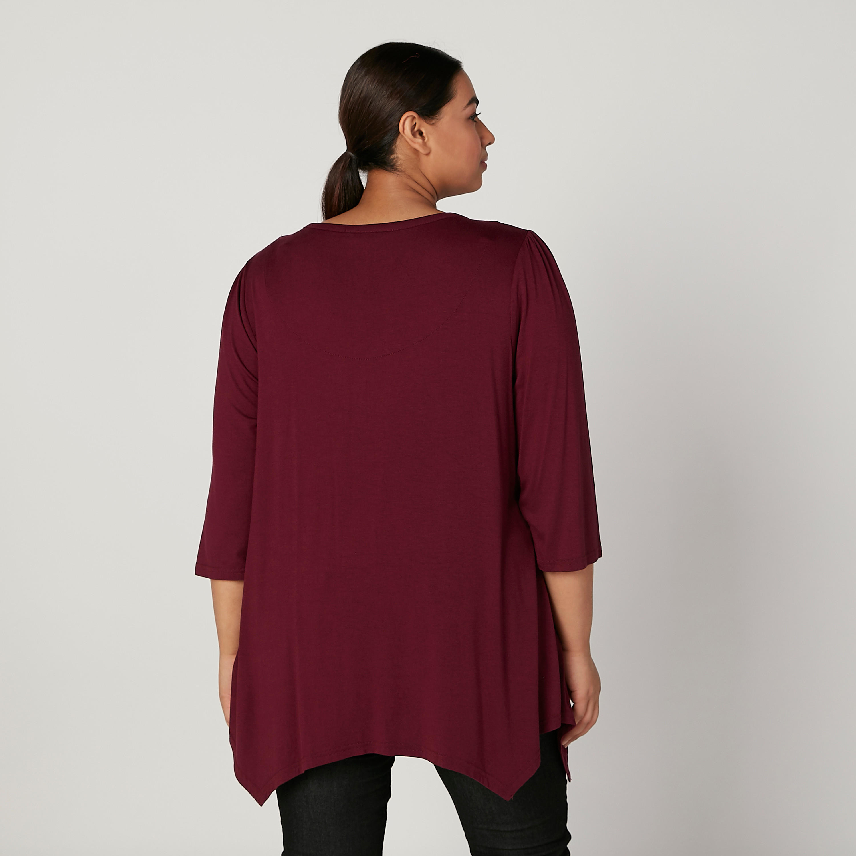 Wide Fit Plain Top with V-neck and 3/4 Sleeves-women-clothing-shirtsandblouses-blouses-image-4