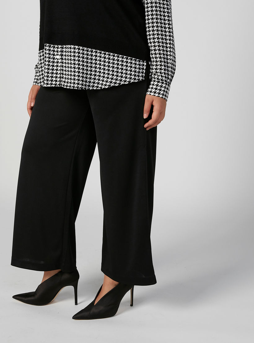 بنطلون بالازو سادة بقصّة واسعة وخصر مطّاطي متوسط الارتفاع-women-clothing-bottoms-trousers-image-4