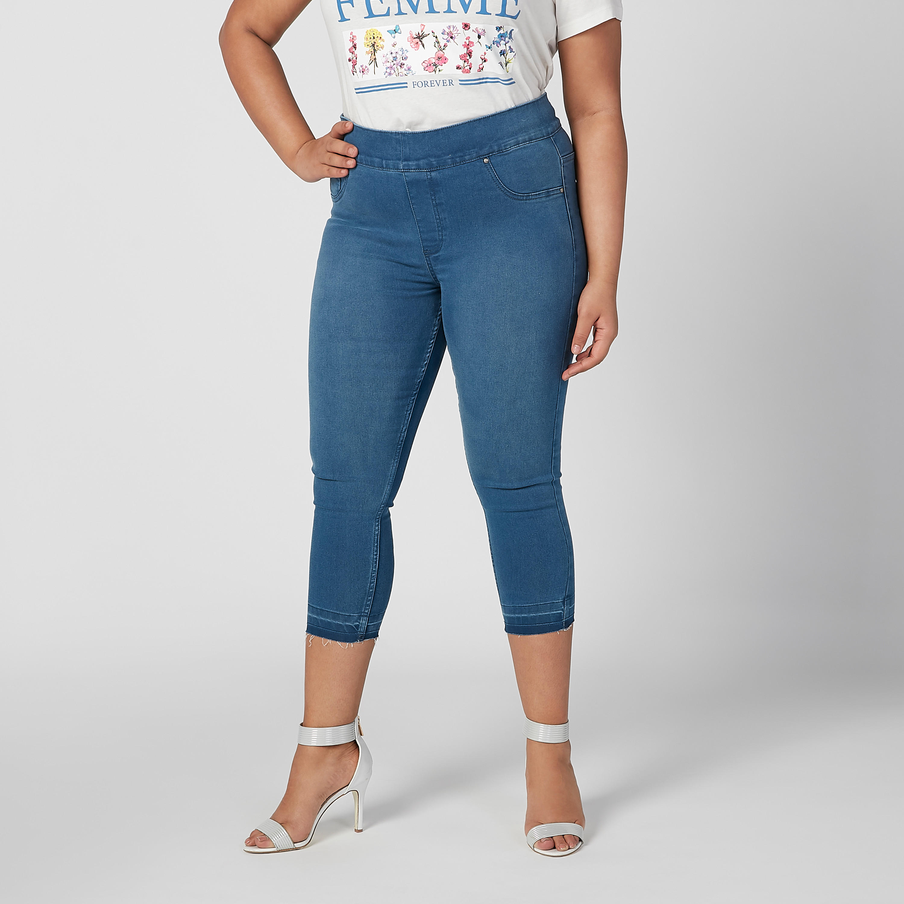 بنطلون ليقنز 3/4 سادة بخصر مطّاطي متوسط الارتفاع-women-clothing-bottoms-leggings-image-1